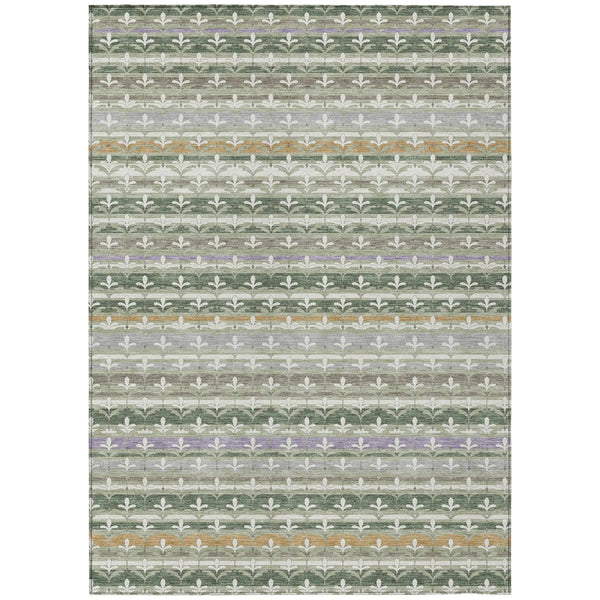 8' X 10' Green And Silver Damask Washable Indoor Outdoor Area Rug Homeroots Outdoor