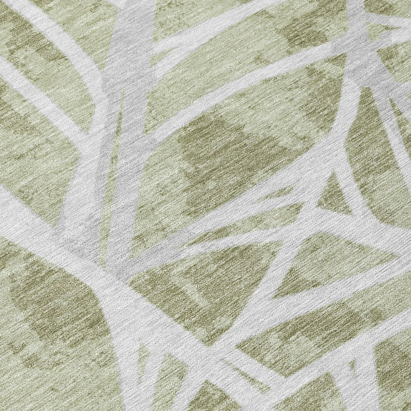 8' X 10' Green And Silver Floral Washable Indoor Outdoor Area Rug Homeroots Outdoor