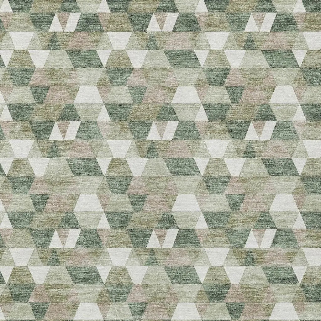 8' X 10' Green And Silver Geometric Washable Indoor Outdoor Area Rug Homeroots Outdoor