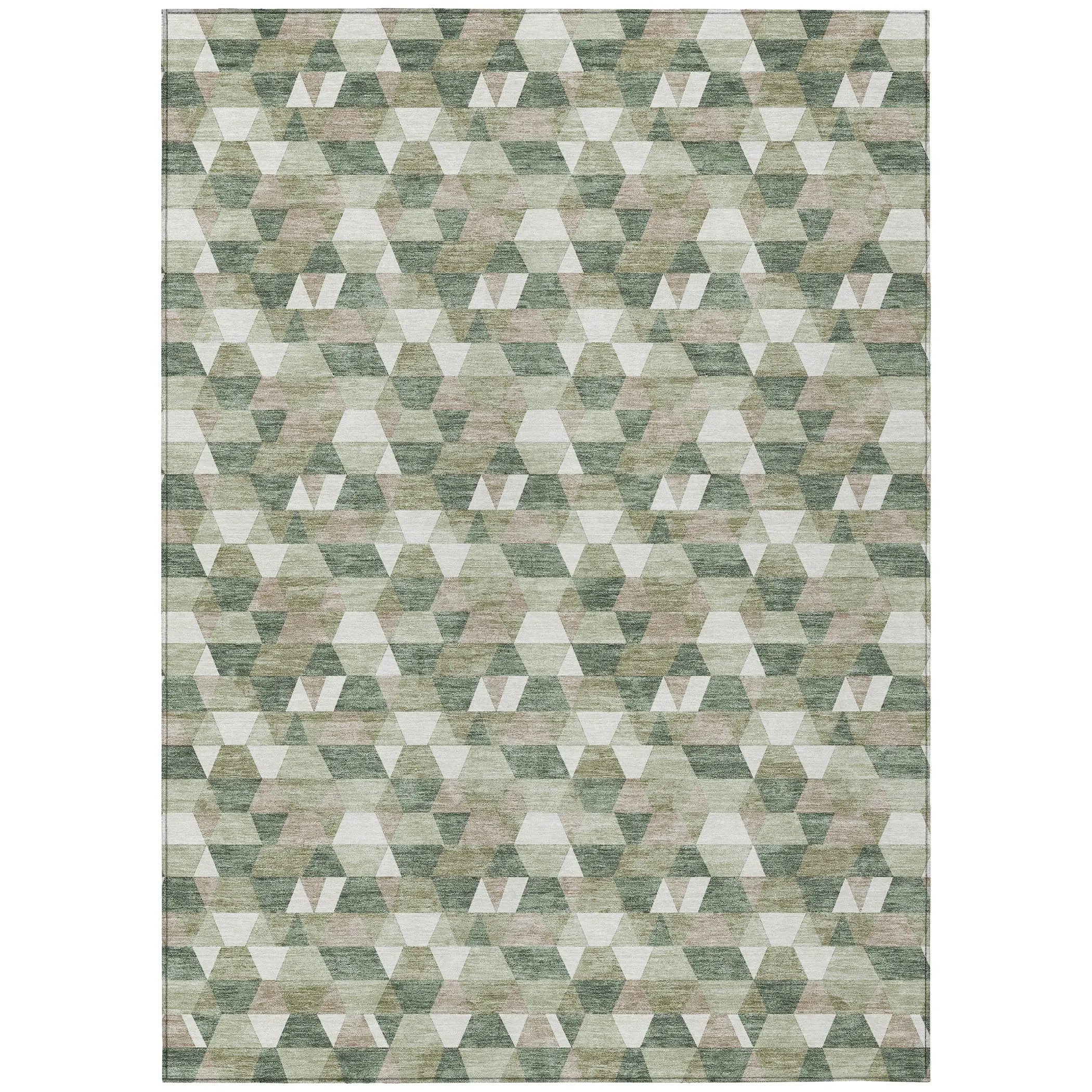 8' X 10' Green And Silver Geometric Washable Indoor Outdoor Area Rug Homeroots Outdoor
