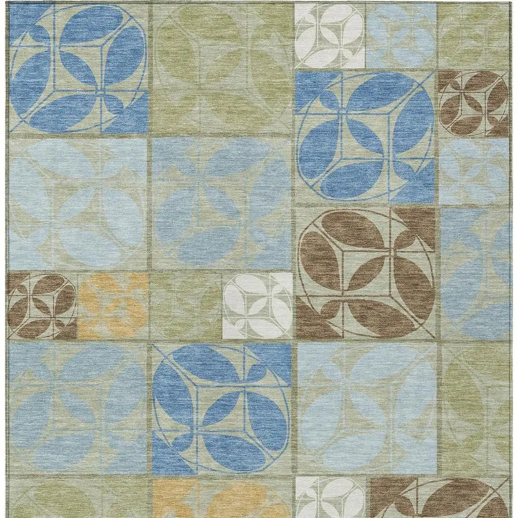 8' X 10' Green And Silver Geometric Washable Indoor Outdoor Area Rug Homeroots Outdoor