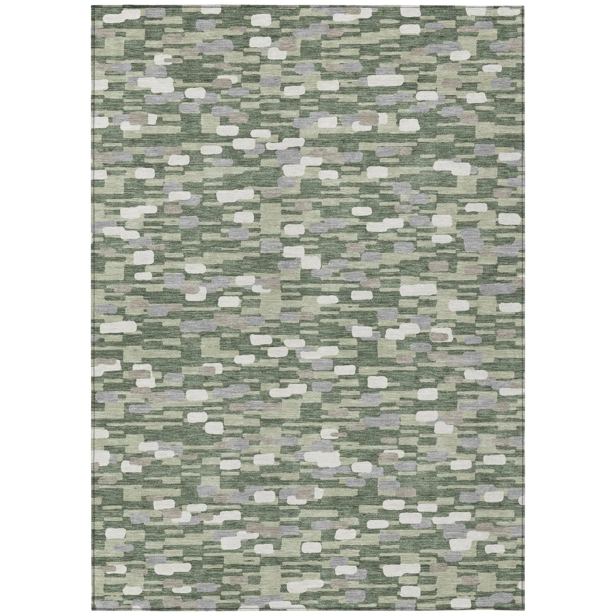 8' X 10' Green And Silver Geometric Washable Indoor Outdoor Area Rug Homeroots Outdoor