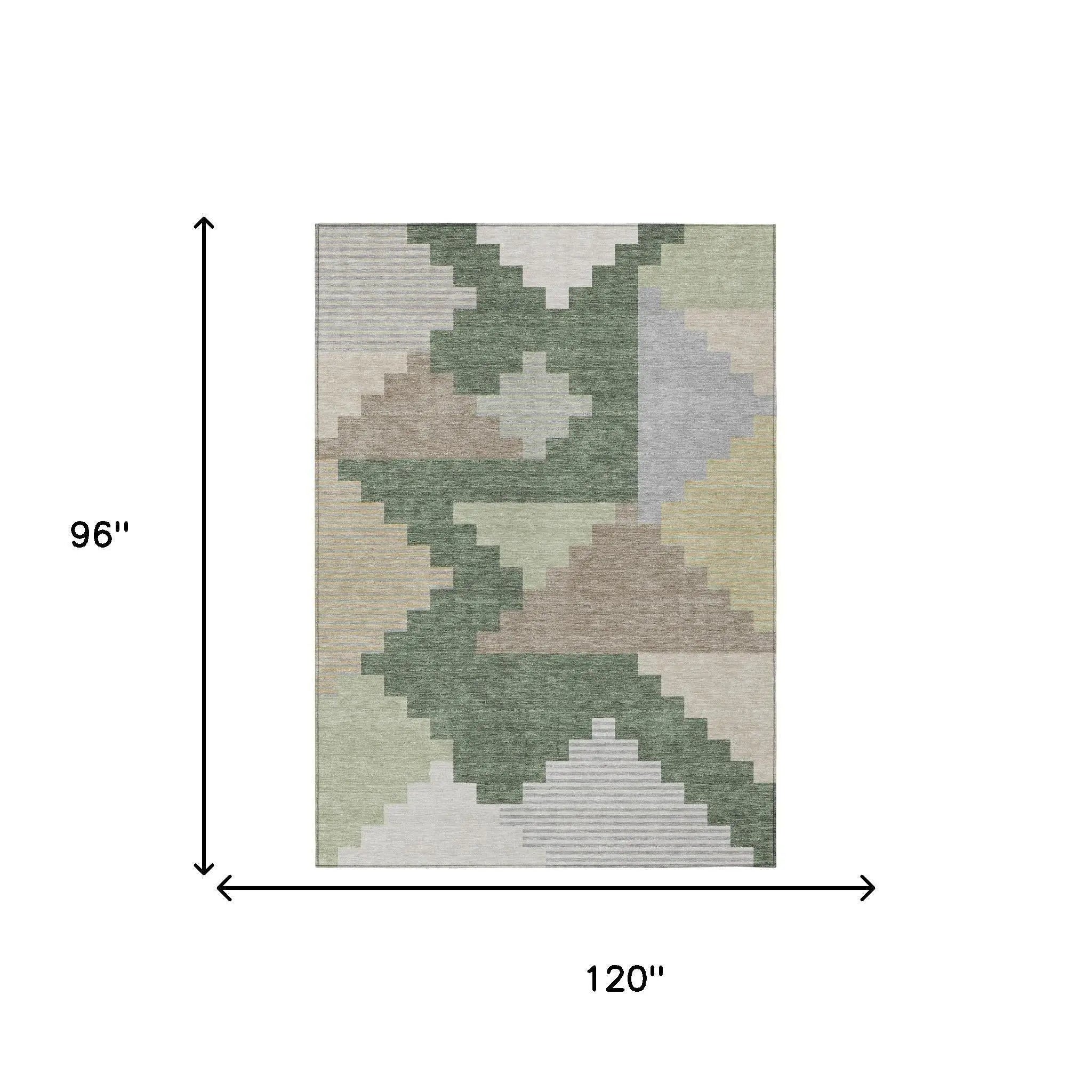 8' X 10' Green And Silver Geometric Washable Indoor Outdoor Area Rug Homeroots Outdoor