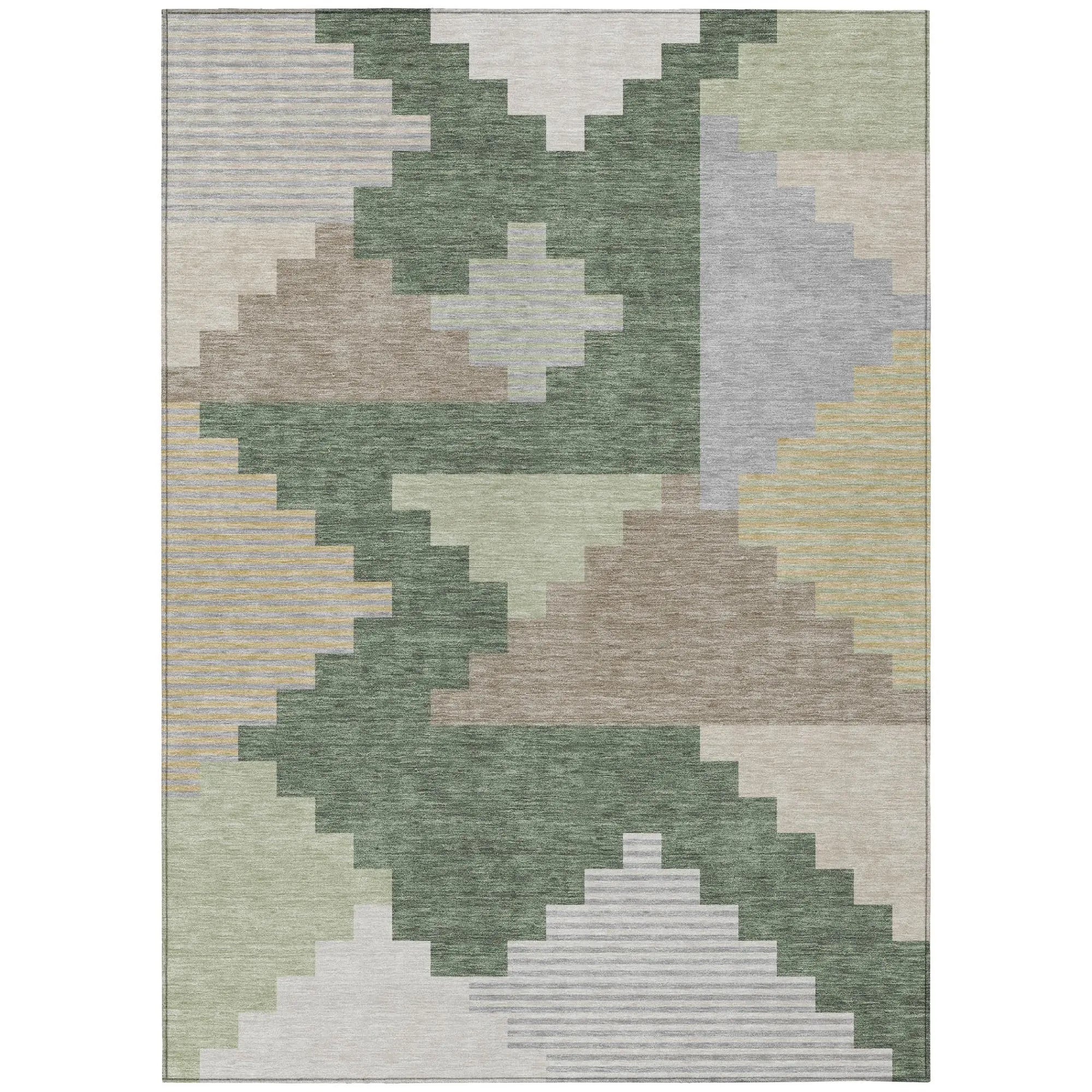 8' X 10' Green And Silver Geometric Washable Indoor Outdoor Area Rug Homeroots Outdoor