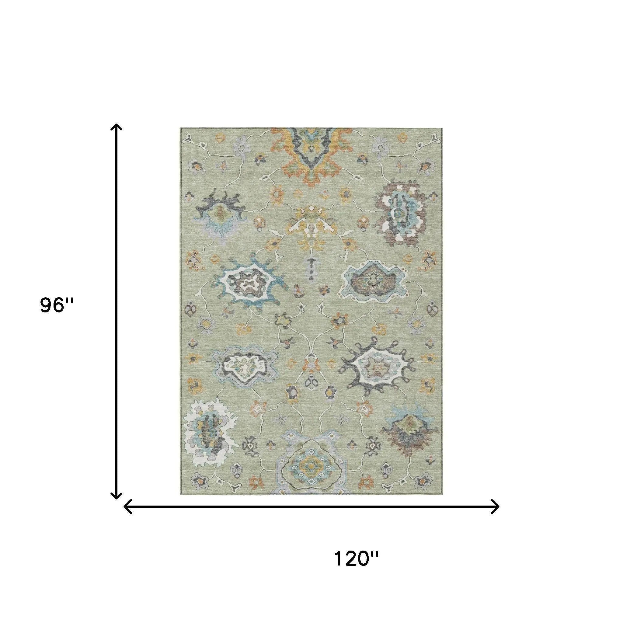 8' X 10' Green And Silver Oriental Washable Indoor Outdoor Area Rug Homeroots Outdoor