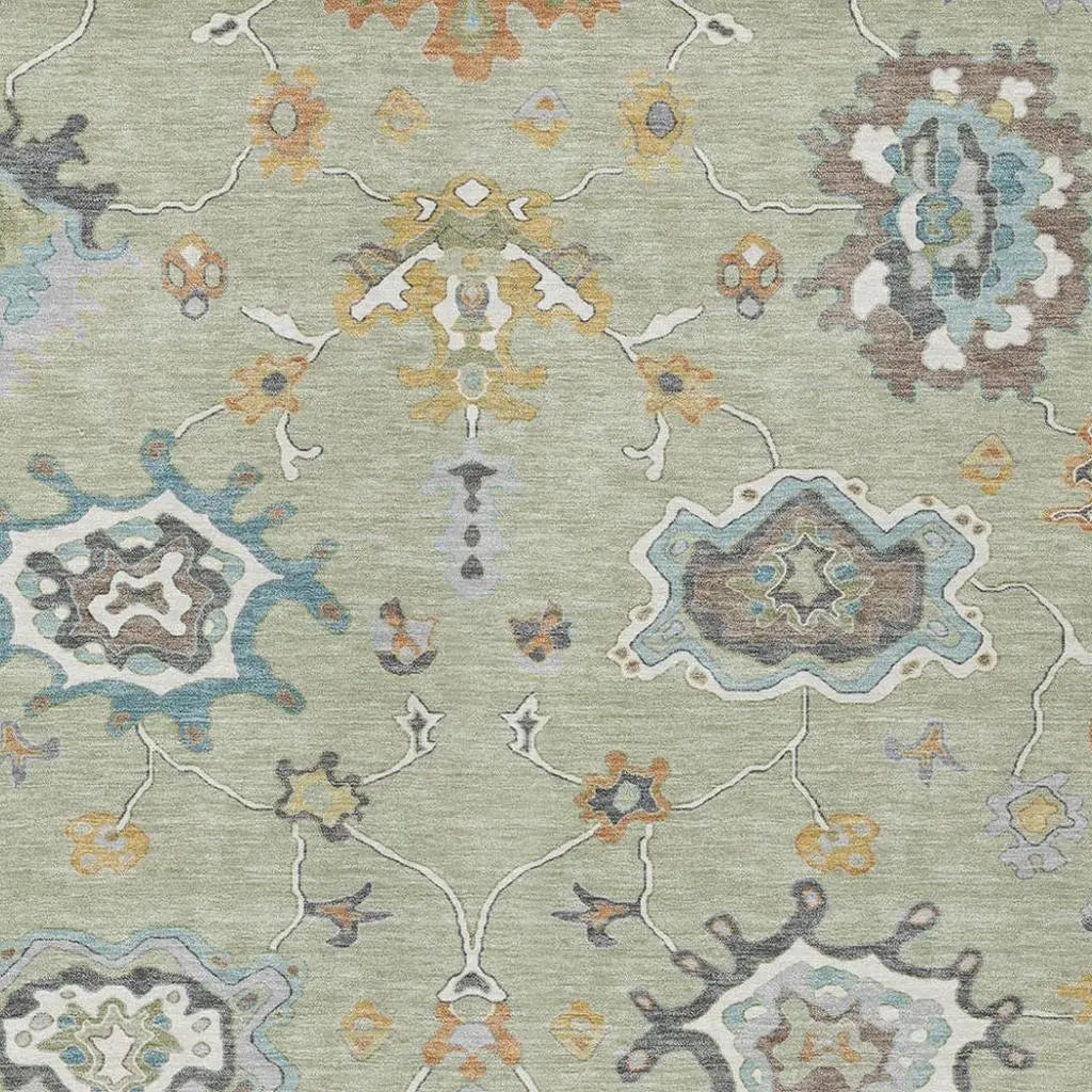 8' X 10' Green And Silver Oriental Washable Indoor Outdoor Area Rug Homeroots Outdoor