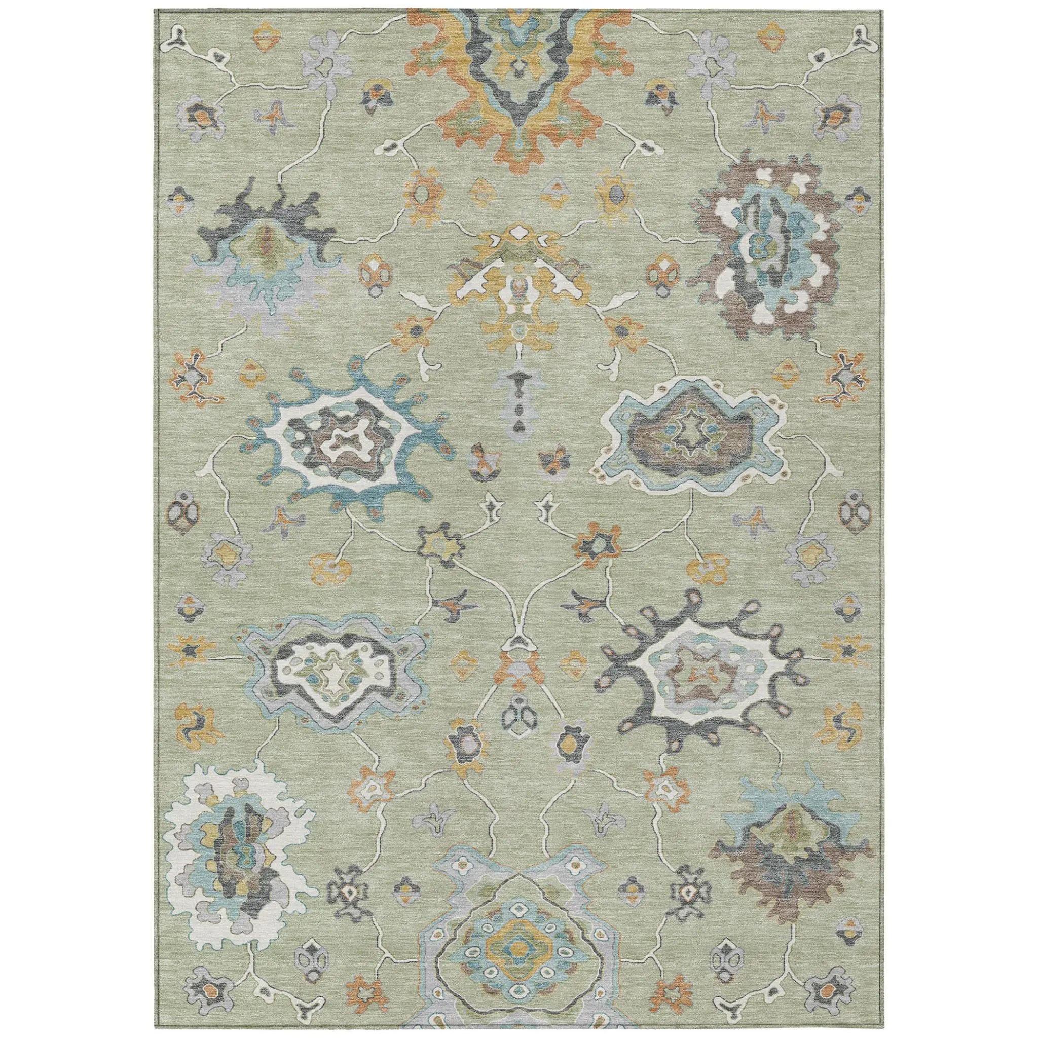 8' X 10' Green And Silver Oriental Washable Indoor Outdoor Area Rug Homeroots Outdoor