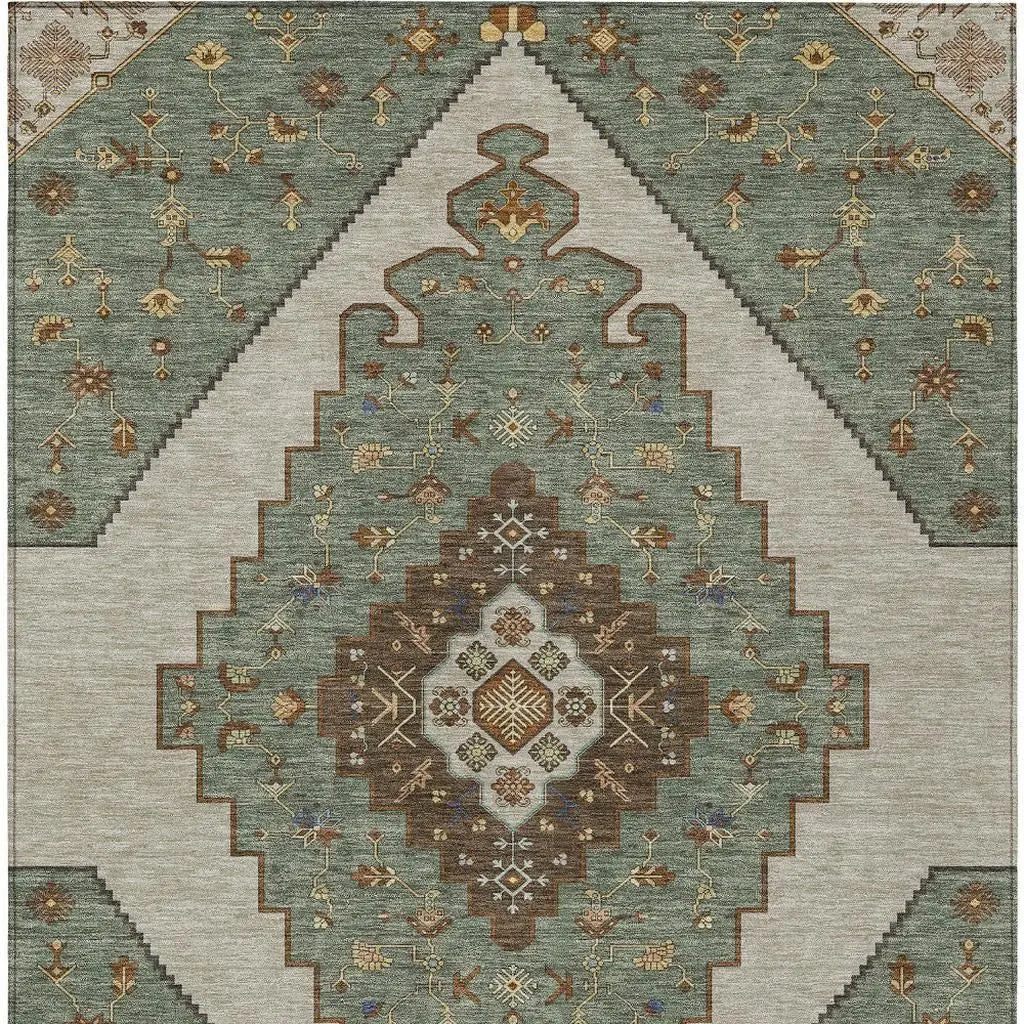 8' X 10' Green And Taupe Geometric Washable Indoor Outdoor Area Rug Homeroots Outdoor