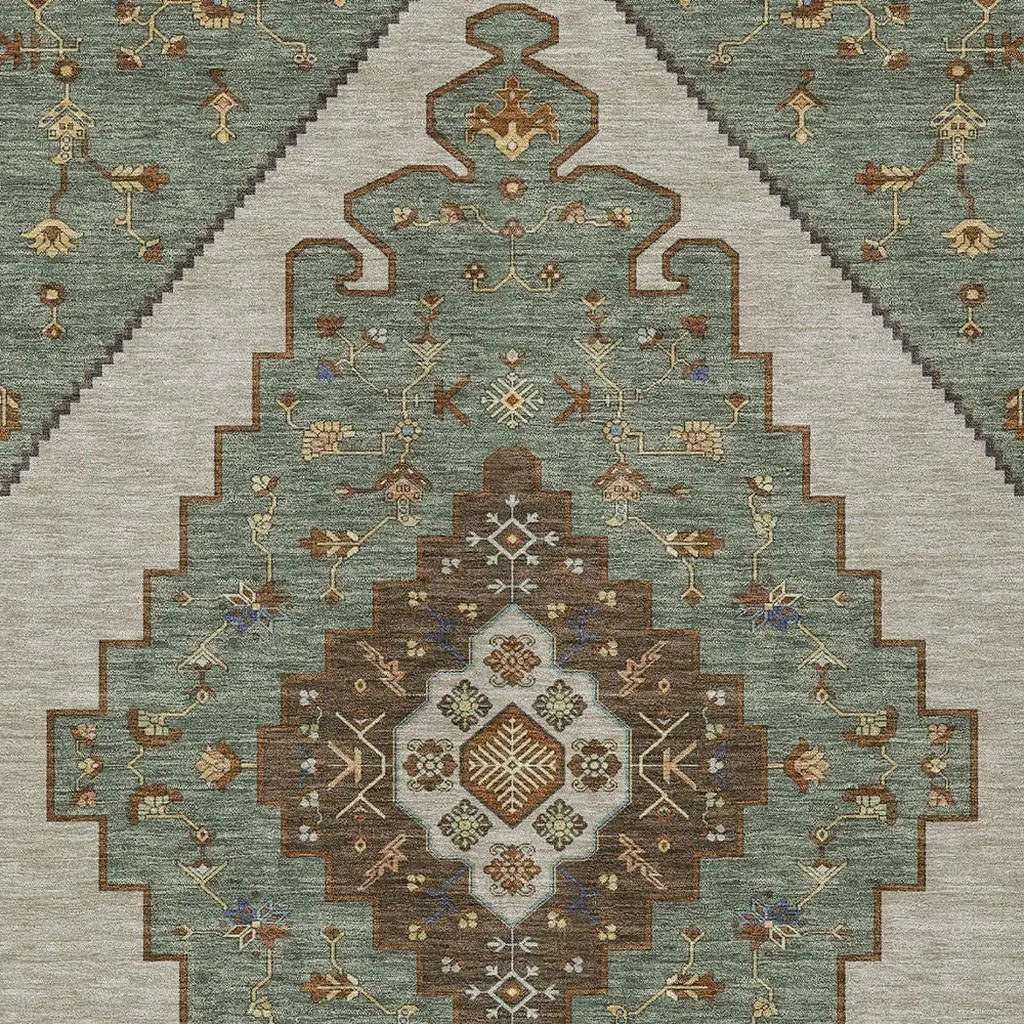 8' X 10' Green And Taupe Geometric Washable Indoor Outdoor Area Rug Homeroots Outdoor