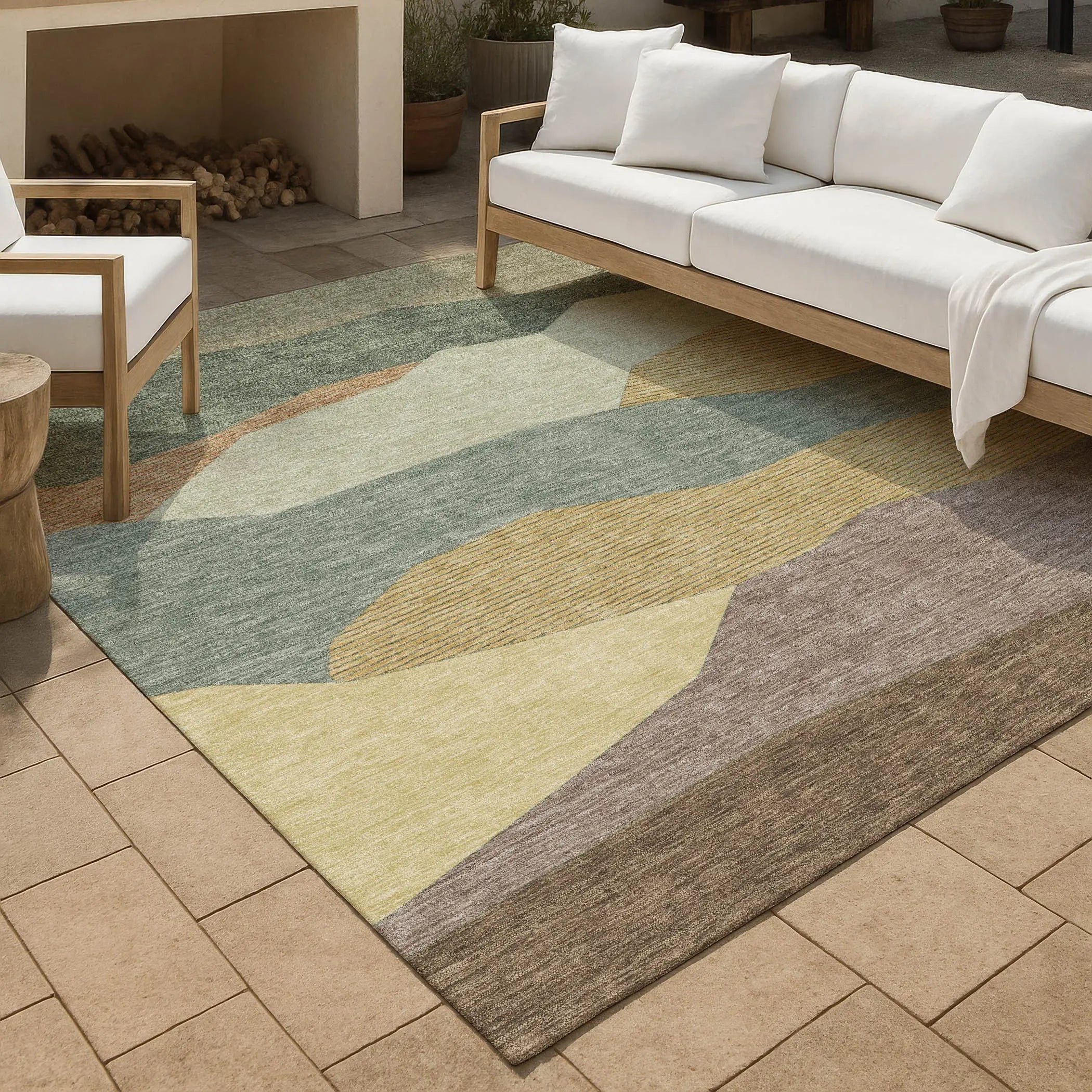 8' X 10' Green And Taupe Geometric Washable Indoor Outdoor Area Rug Homeroots Outdoor