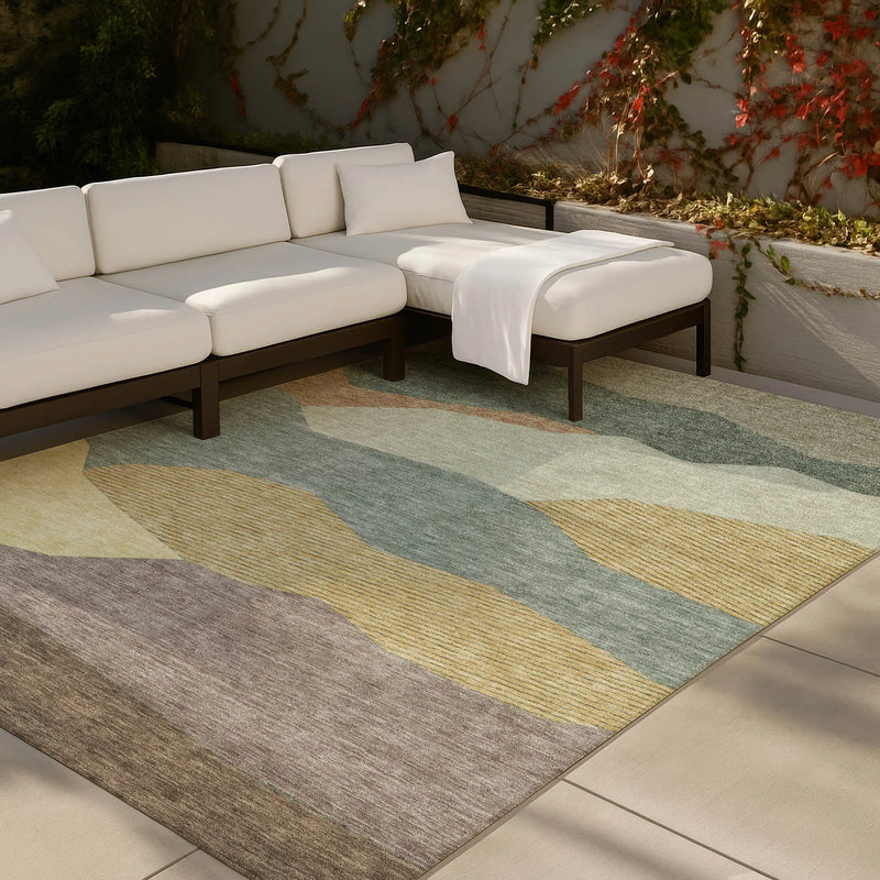 8' X 10' Green And Taupe Geometric Washable Indoor Outdoor Area Rug Homeroots Outdoor