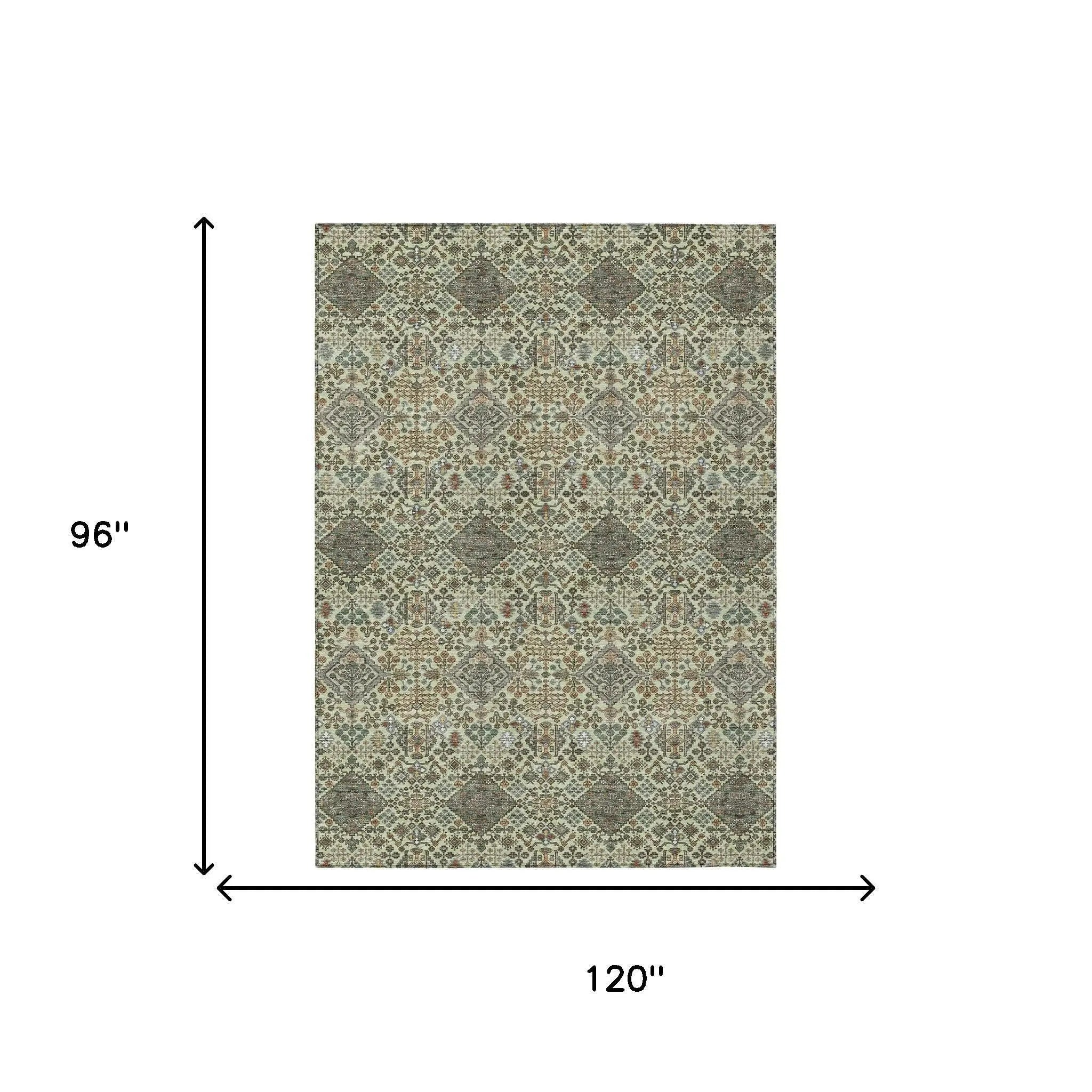8' X 10' Green And Teal Blue Geometric Washable Indoor Outdoor Area Rug Homeroots Outdoor