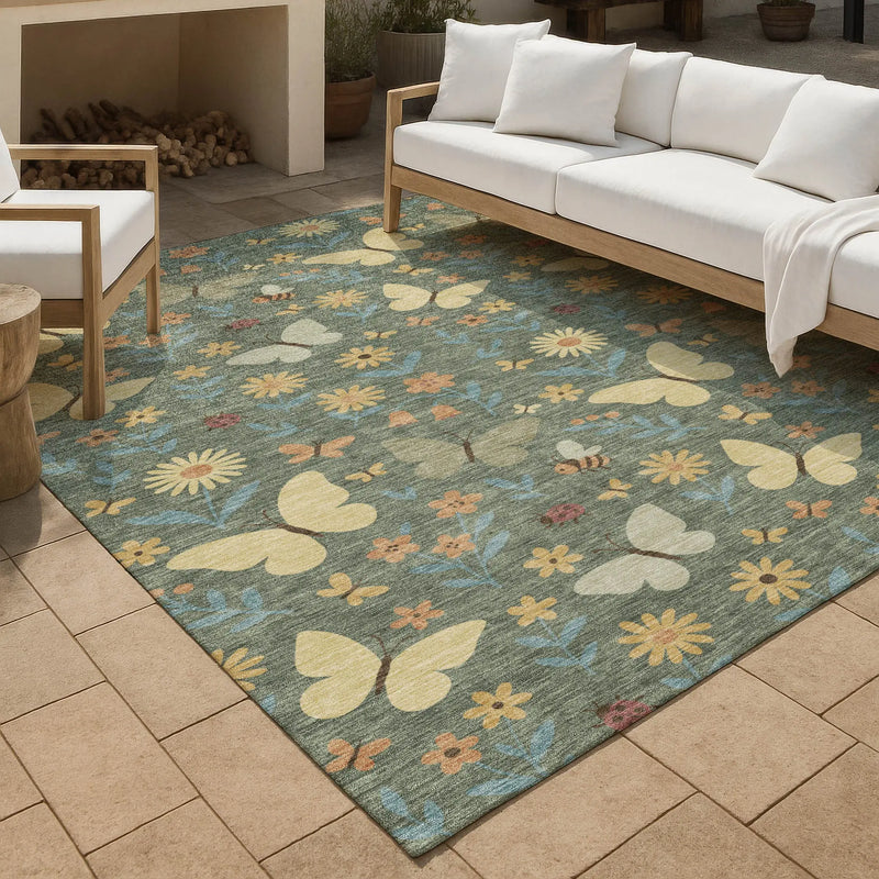 8' X 10' Green And Wheat Abstract Washable Indoor Outdoor Area Rug Homeroots Outdoor