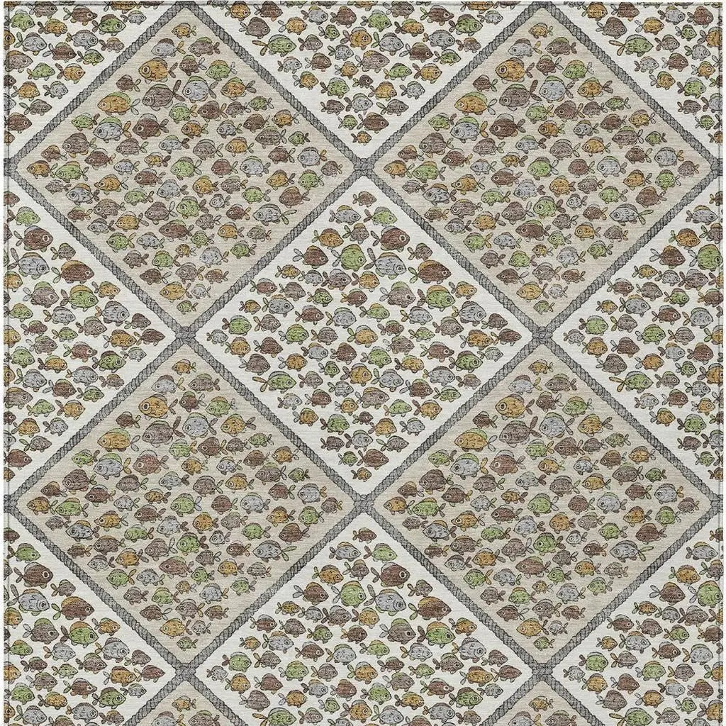 8' X 10' Ivory And Beige Abstract Washable Indoor Outdoor Area Rug Homeroots Outdoor