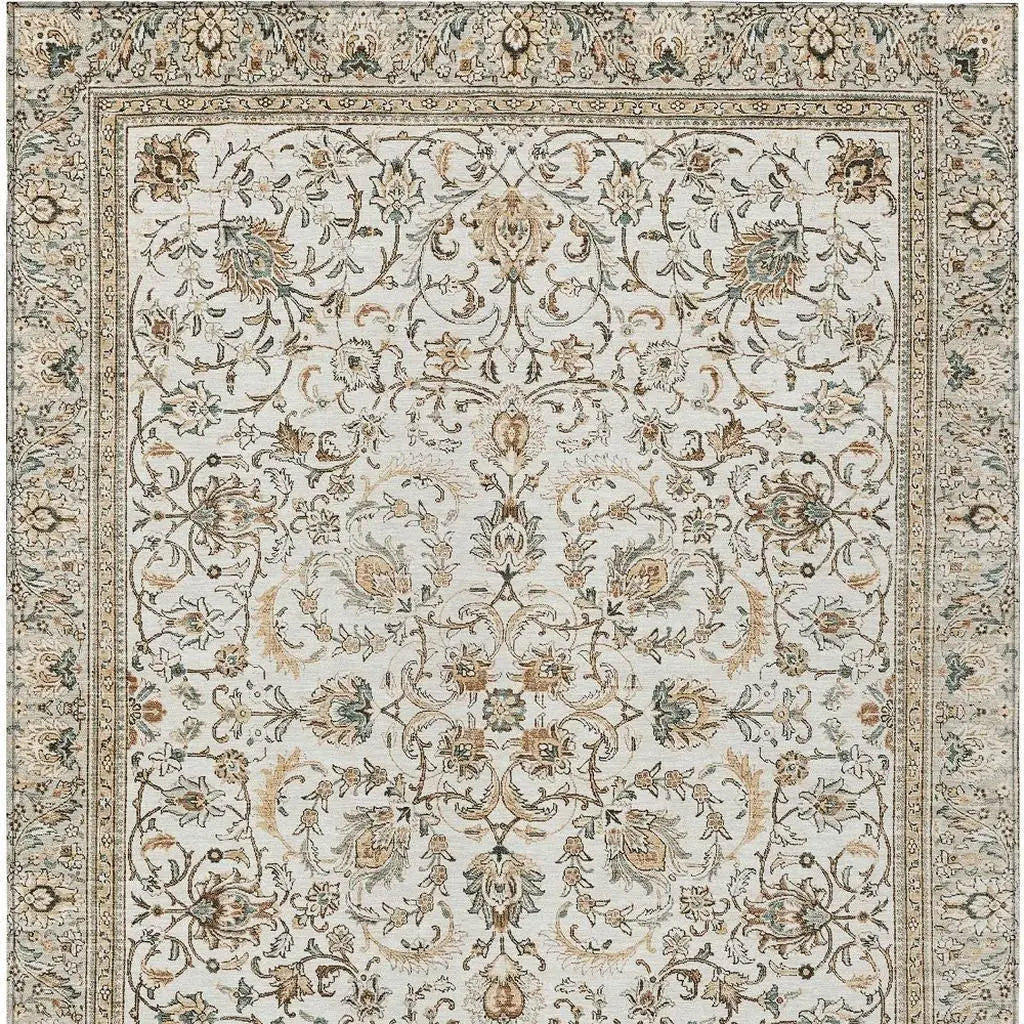 8' X 10' Ivory And Beige Botanical Leaves Washable Indoor Outdoor Area Rug Homeroots Outdoor