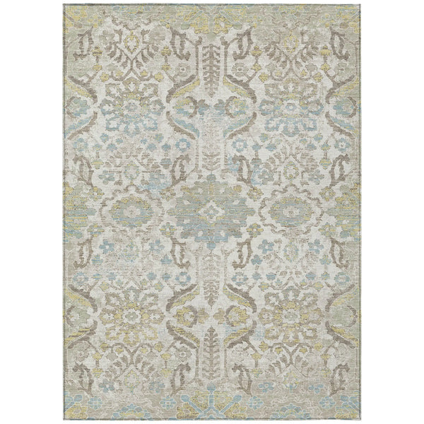 8' X 10' Ivory And Beige Damask Washable Indoor Outdoor Area Rug Homeroots Outdoor