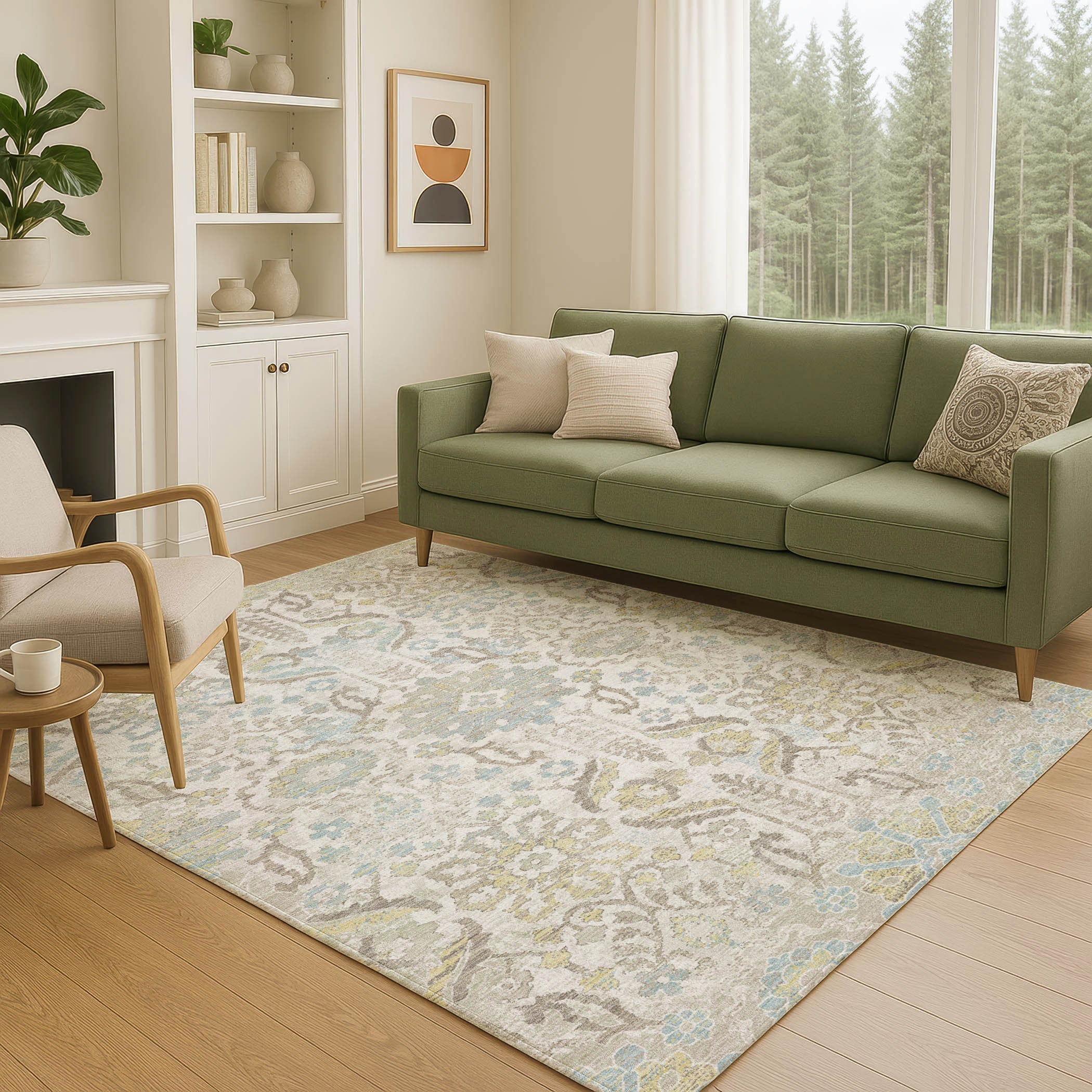 8' X 10' Ivory And Beige Damask Washable Indoor Outdoor Area Rug Homeroots Outdoor