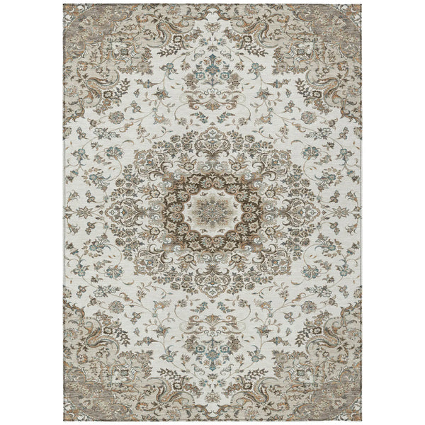 8' X 10' Ivory And Beige Floral Medallion Washable Indoor Outdoor Area Rug Homeroots Outdoor