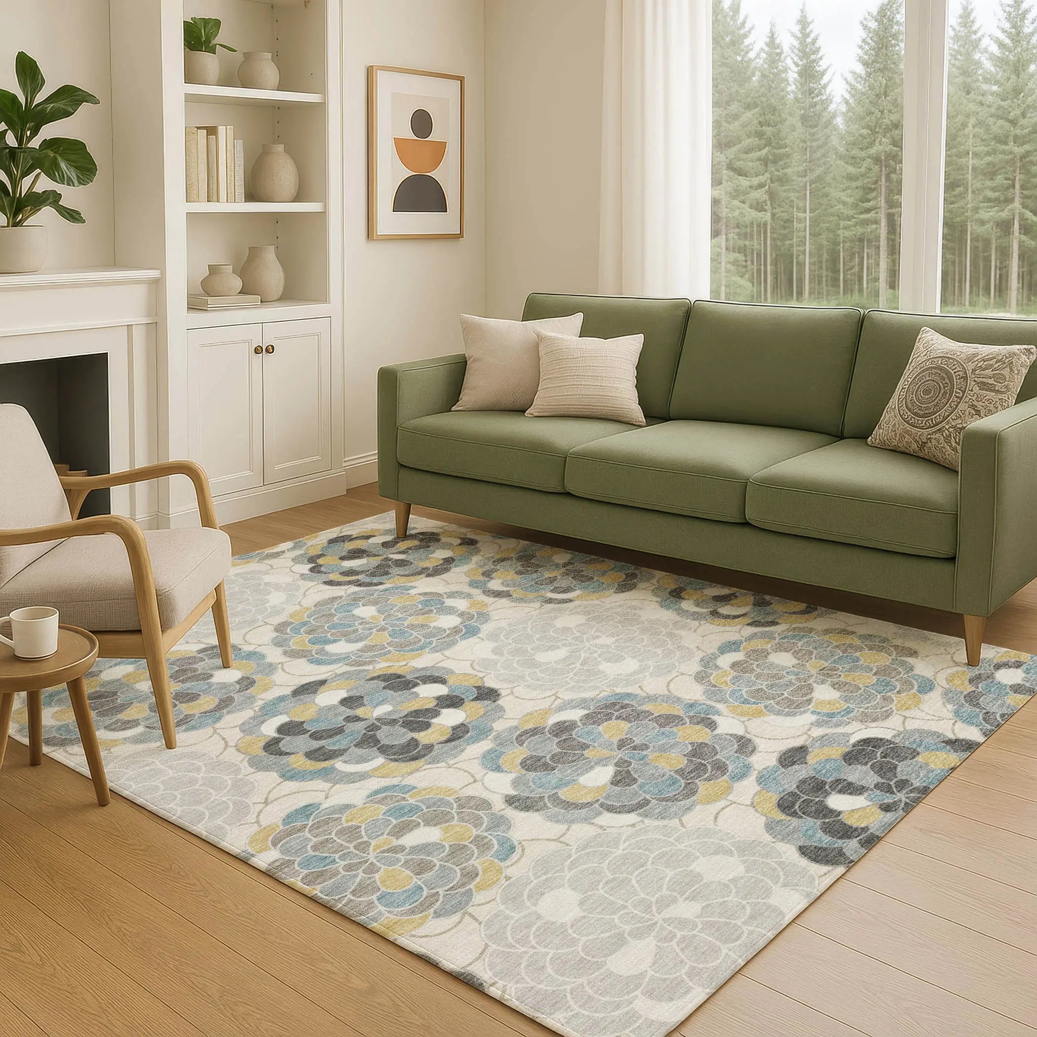 8' X 10' Ivory And Beige Floral Washable Indoor Outdoor Area Rug Homeroots Outdoor