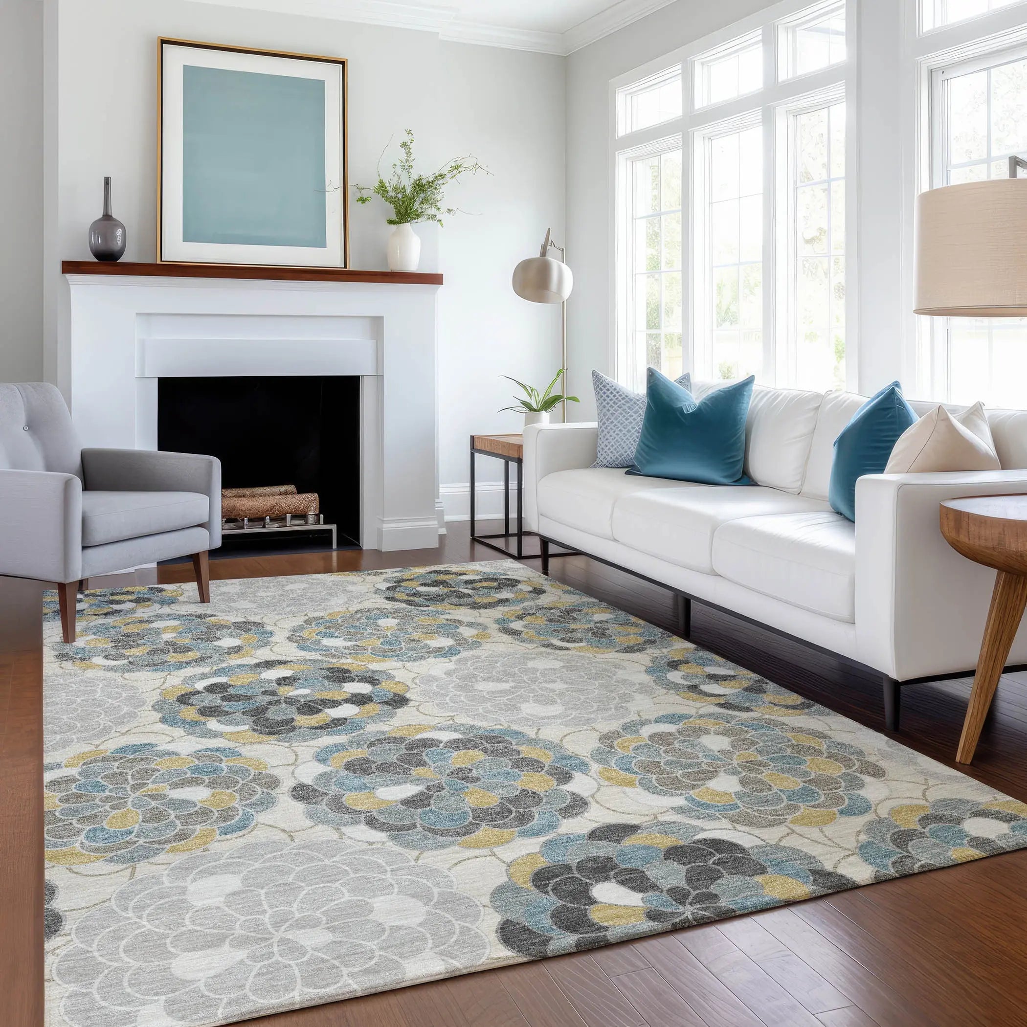 8' X 10' Ivory And Beige Floral Washable Indoor Outdoor Area Rug Homeroots Outdoor