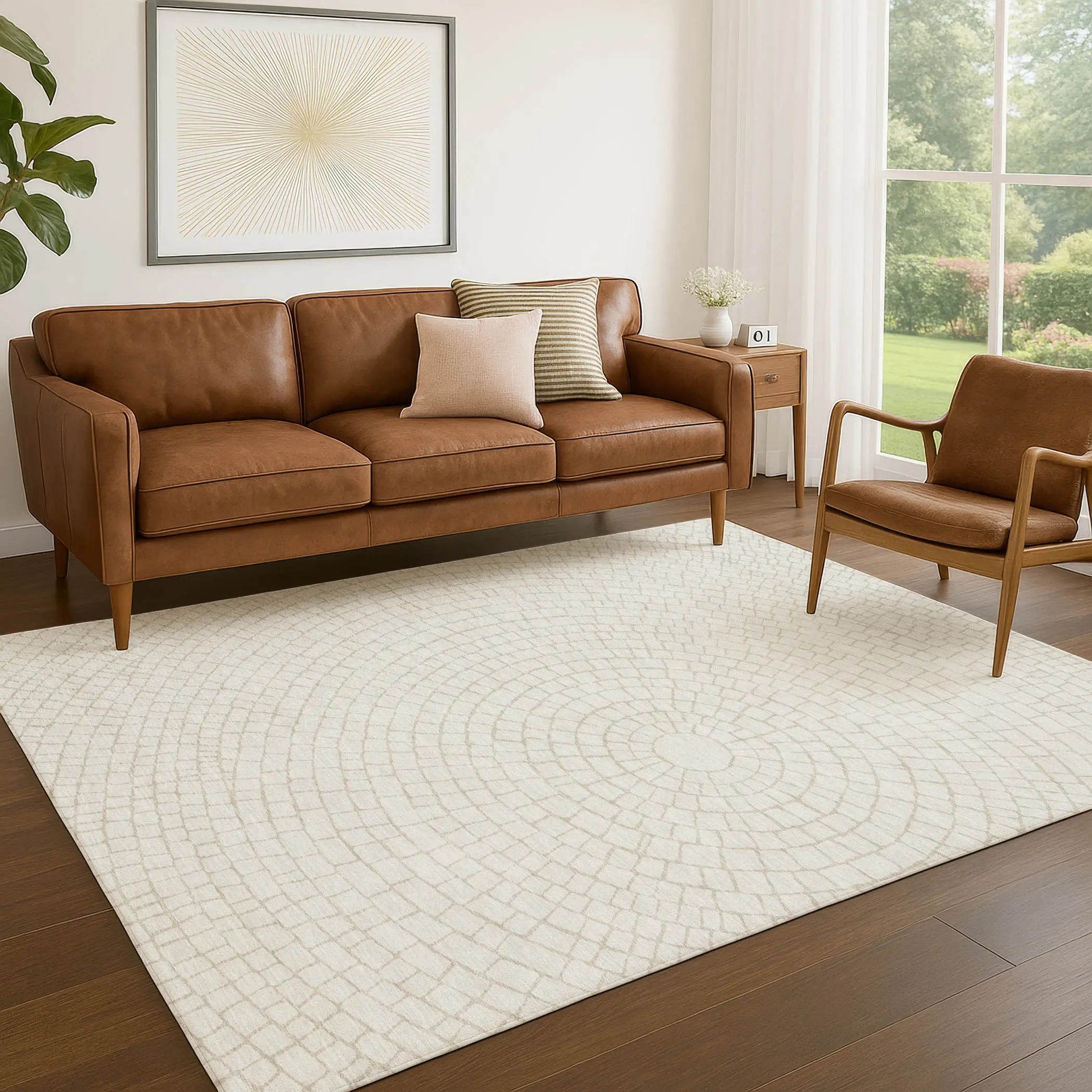 8' X 10' Ivory And Beige Geometric Washable Indoor Outdoor Area Rug Homeroots Outdoor