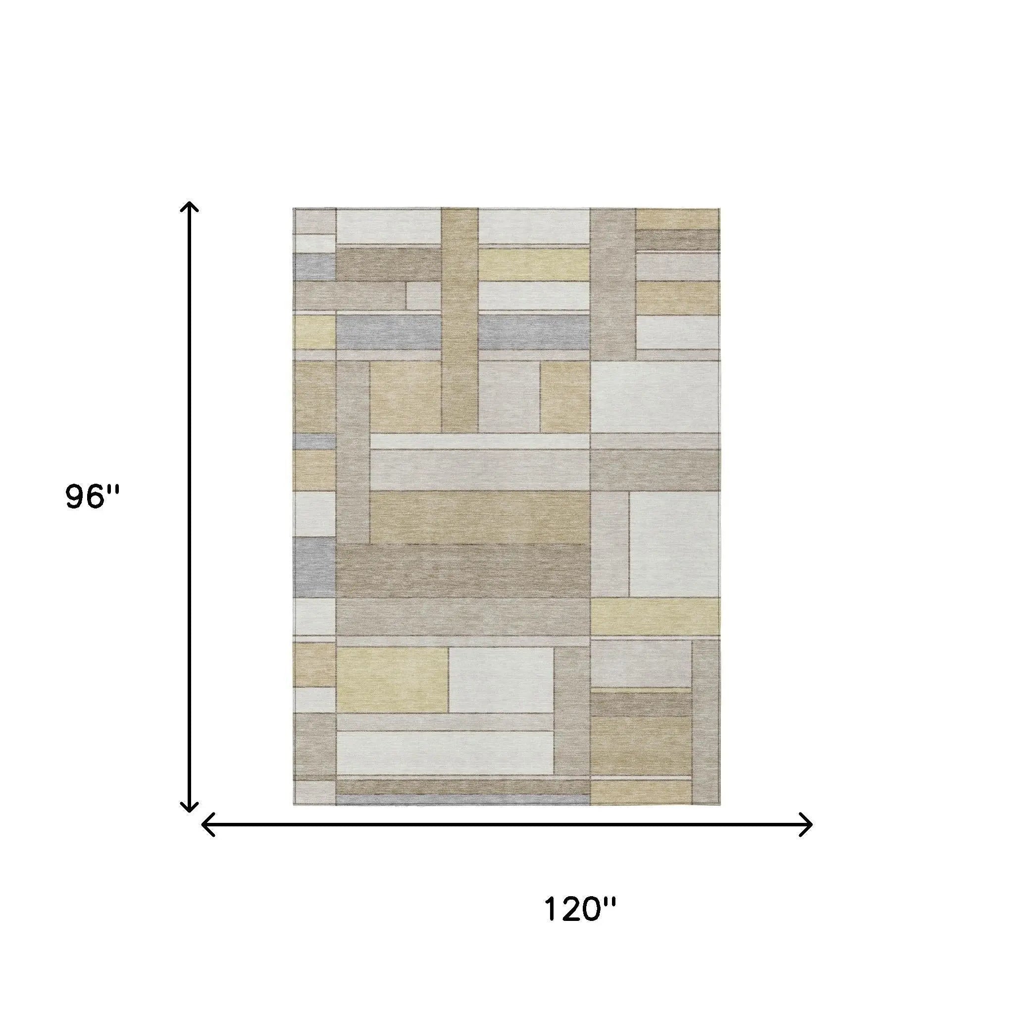 8' X 10' Ivory And Beige Geometric Washable Indoor Outdoor Area Rug Homeroots Outdoor