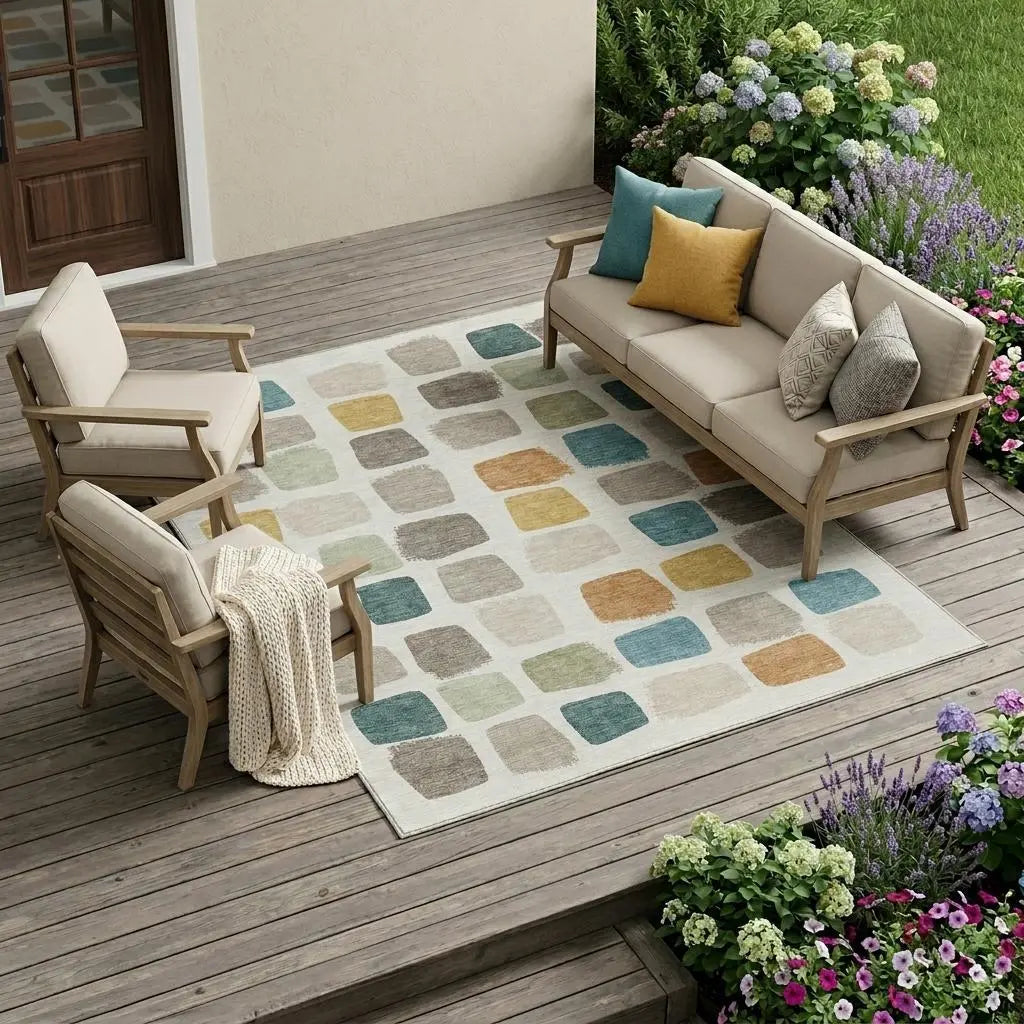 8' X 10' Ivory And Beige Geometric Washable Indoor Outdoor Area Rug Homeroots Outdoor