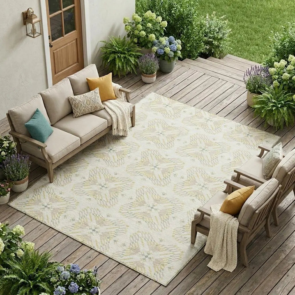 8' X 10' Ivory And Beige Geometric Washable Indoor Outdoor Area Rug Homeroots Outdoor