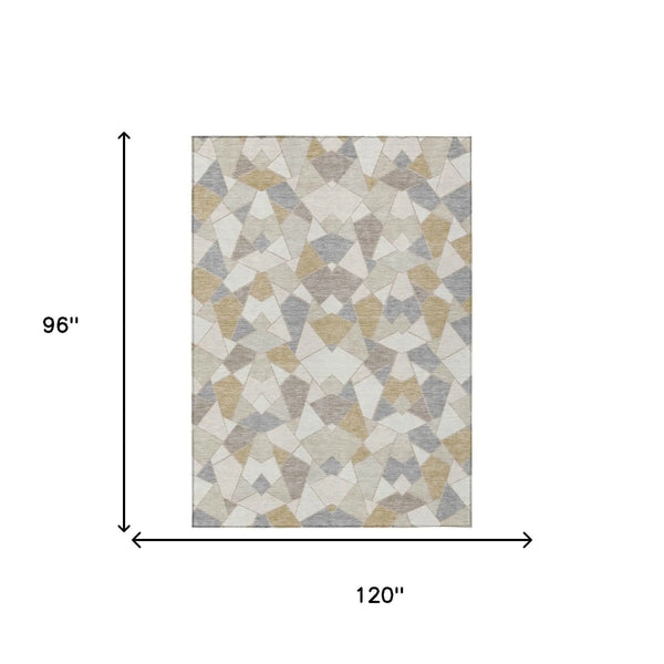 8' X 10' Ivory And Beige Geometric Washable Indoor Outdoor Area Rug Homeroots Outdoor