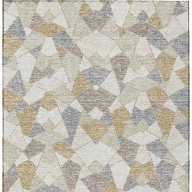 8' X 10' Ivory And Beige Geometric Washable Indoor Outdoor Area Rug Homeroots Outdoor