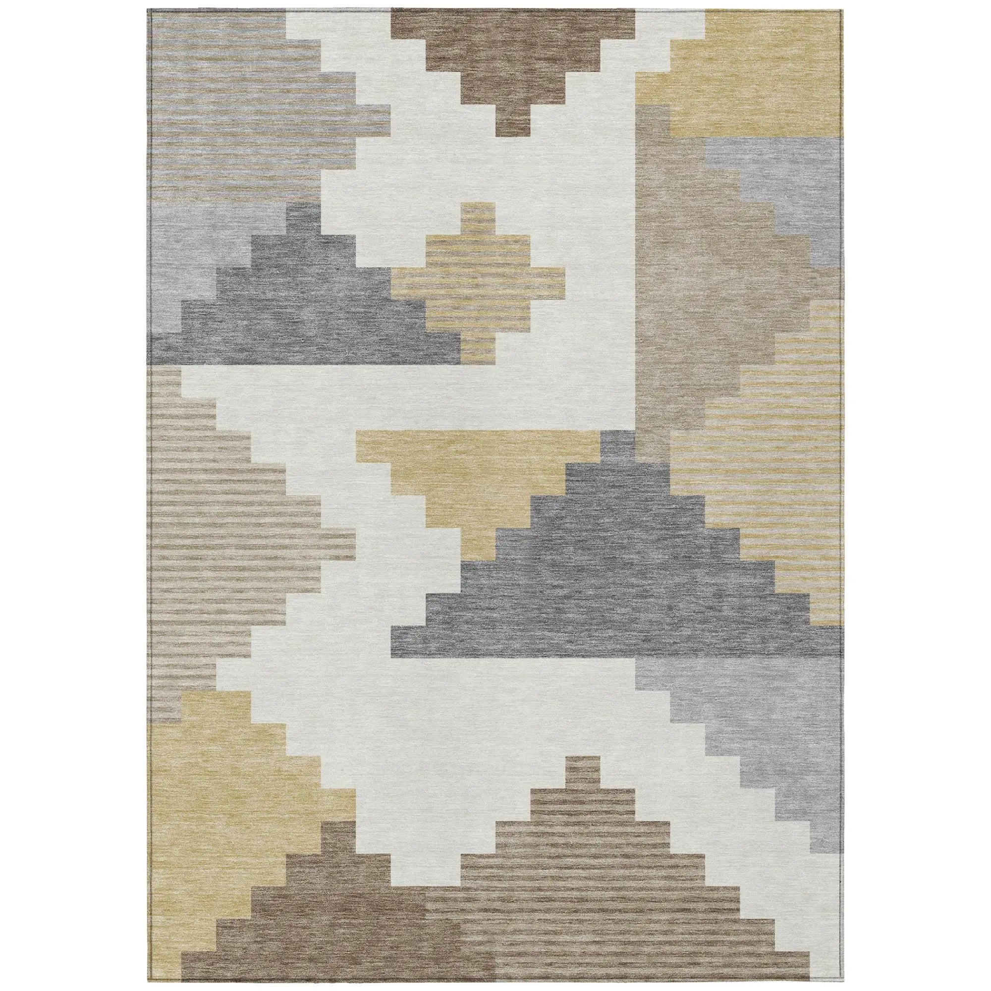 8' X 10' Ivory And Beige Geometric Washable Indoor Outdoor Area Rug Homeroots Outdoor