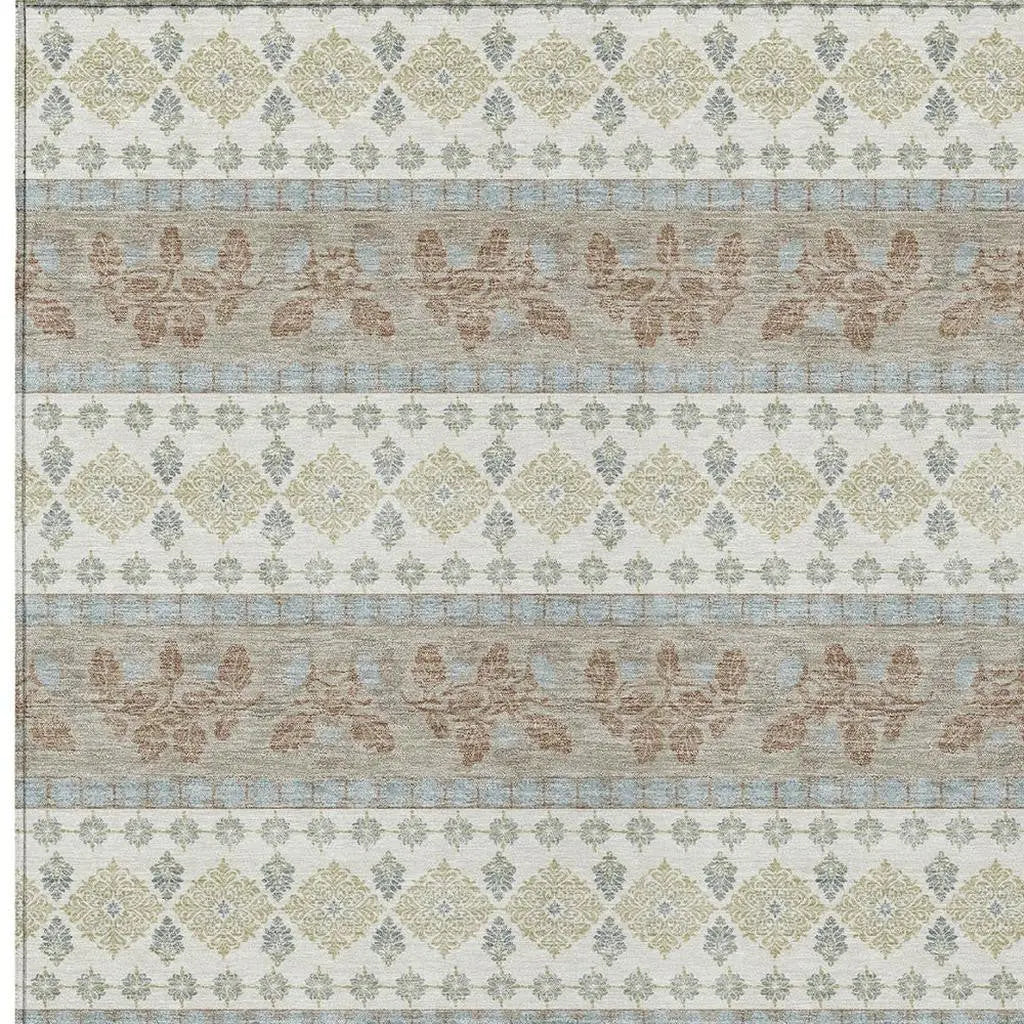 8' X 10' Ivory And Beige Striped Washable Indoor Outdoor Area Rug Homeroots Outdoor