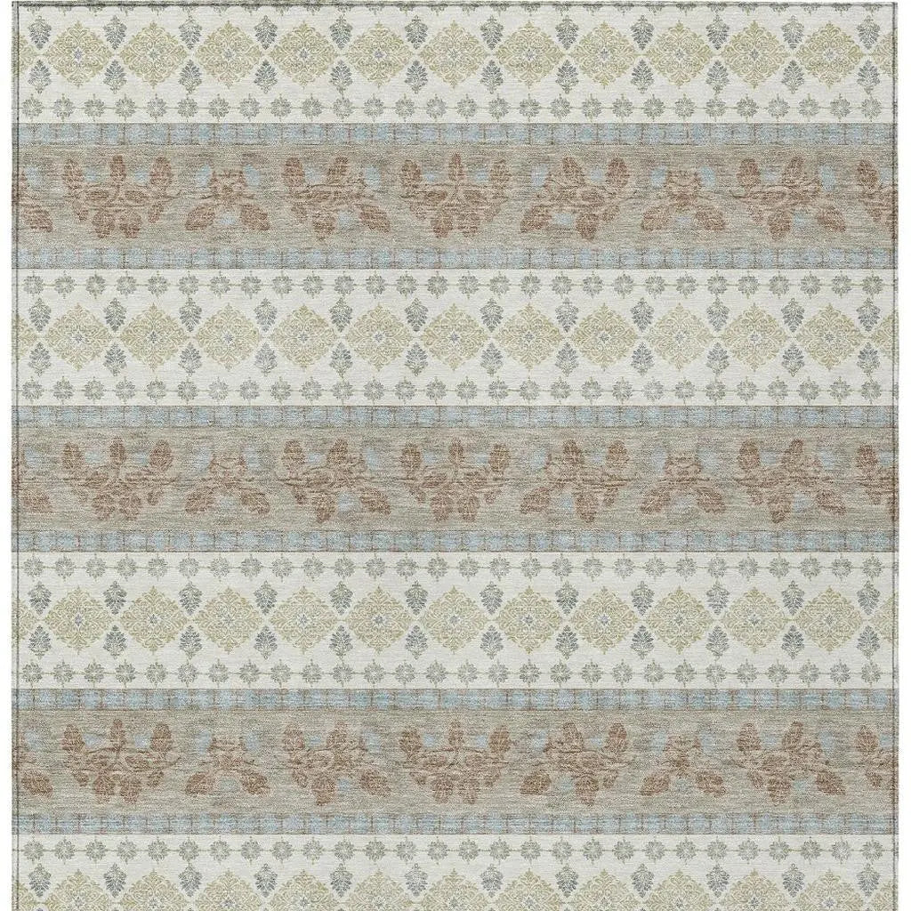 8' X 10' Ivory And Beige Striped Washable Indoor Outdoor Area Rug Homeroots Outdoor