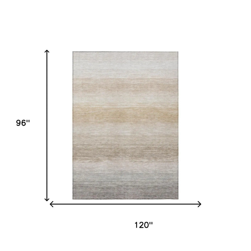 8' X 10' Ivory And Beige Striped Washable Indoor Outdoor Area Rug Homeroots Outdoor