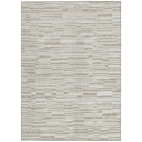 8' X 10' Ivory And Beige Striped Washable Indoor Outdoor Area Rug Homeroots Outdoor