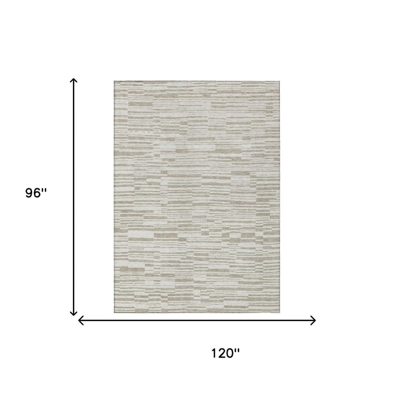 8' X 10' Ivory And Beige Striped Washable Indoor Outdoor Area Rug Homeroots Outdoor