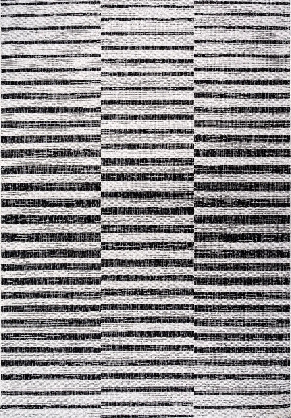 8' X 10' Ivory And Black Striped Indoor Outdoor Area Rug Homeroots Outdoor
