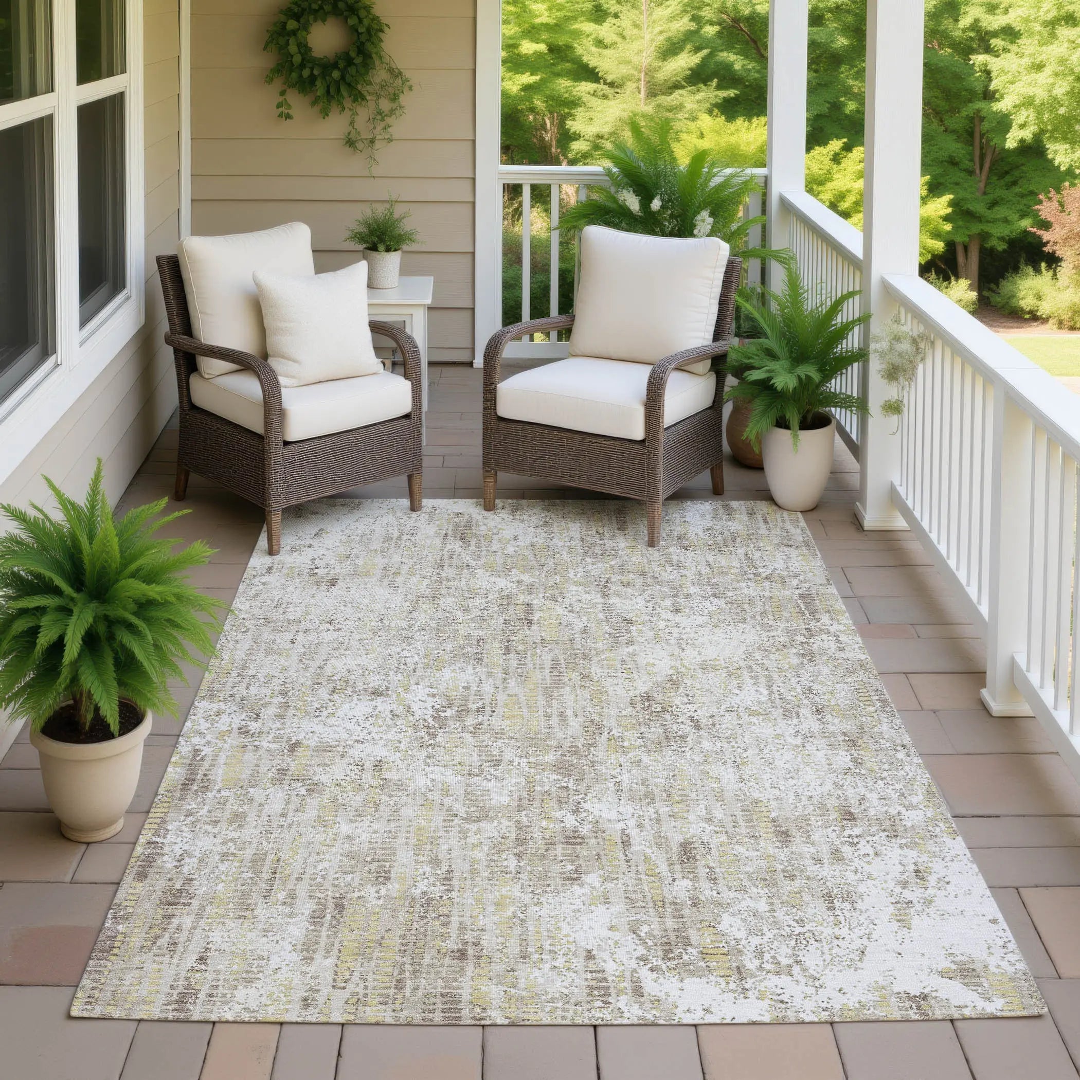 8' X 10' Ivory And Blue Abstract Washable Indoor Outdoor Area Rug Homeroots Outdoor