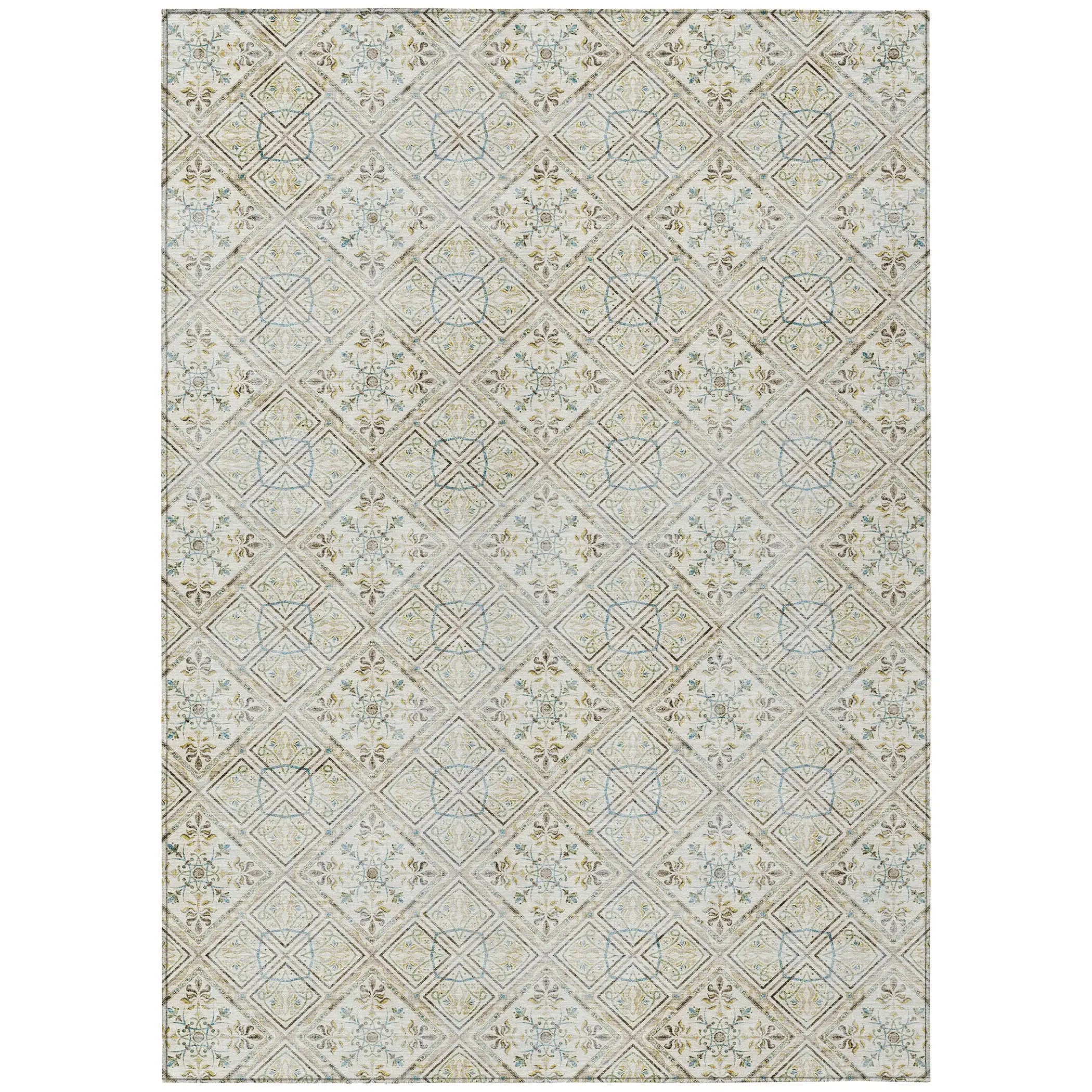 8' X 10' Ivory And Blue Geometric Washable Indoor Outdoor Area Rug Homeroots Outdoor