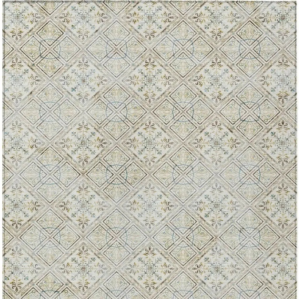 8' X 10' Ivory And Blue Geometric Washable Indoor Outdoor Area Rug Homeroots Outdoor