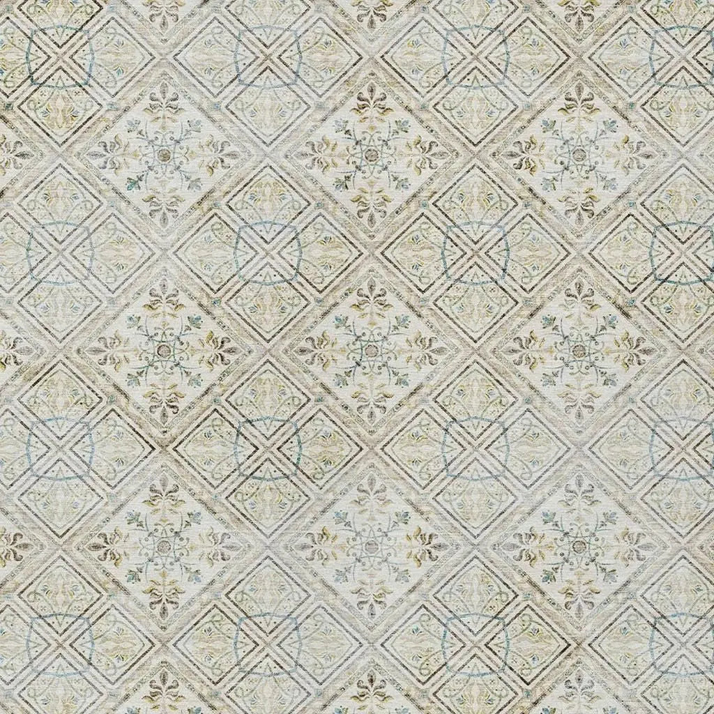 8' X 10' Ivory And Blue Geometric Washable Indoor Outdoor Area Rug Homeroots Outdoor