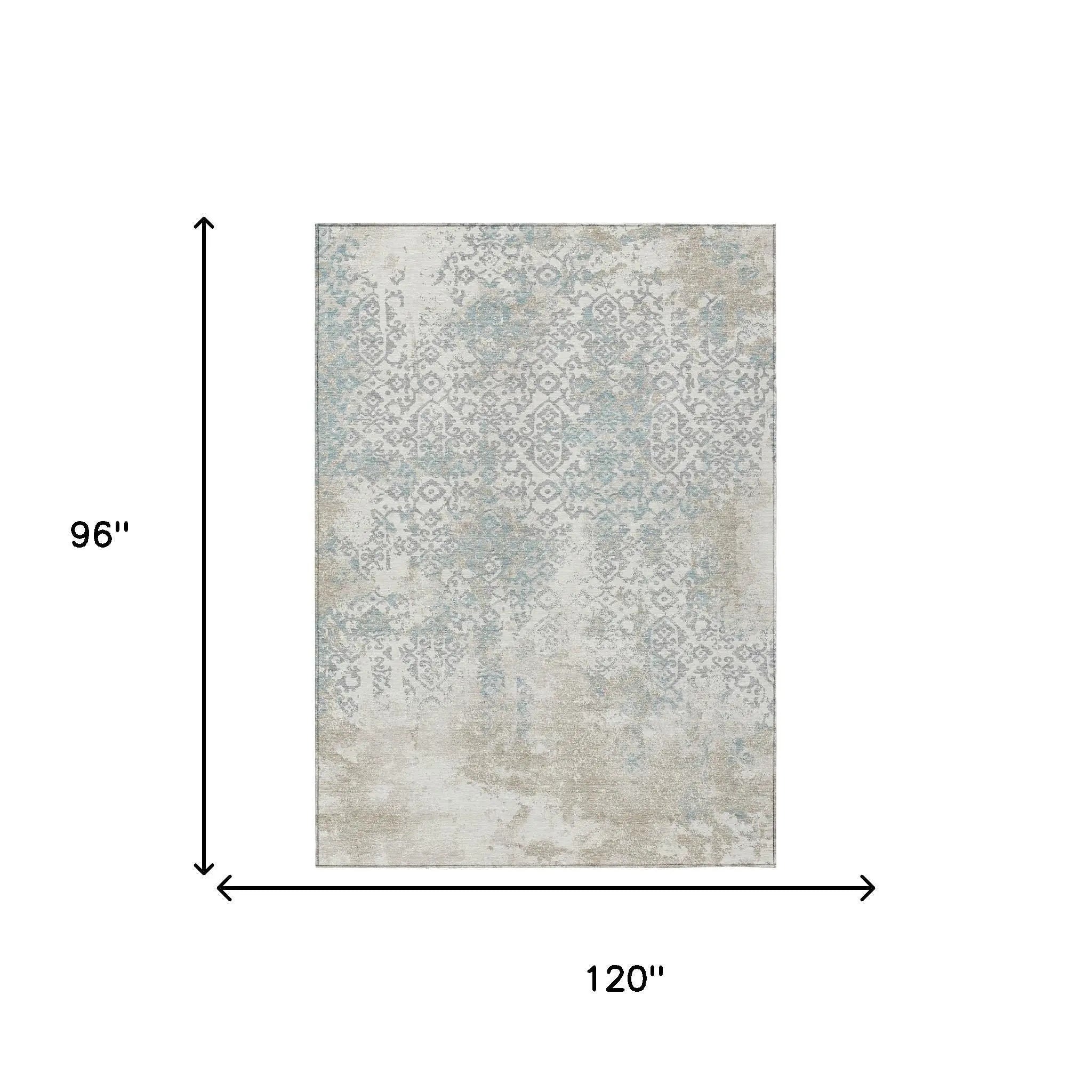 8' X 10' Ivory And Blue Oriental Washable Indoor Outdoor Area Rug Homeroots Outdoor