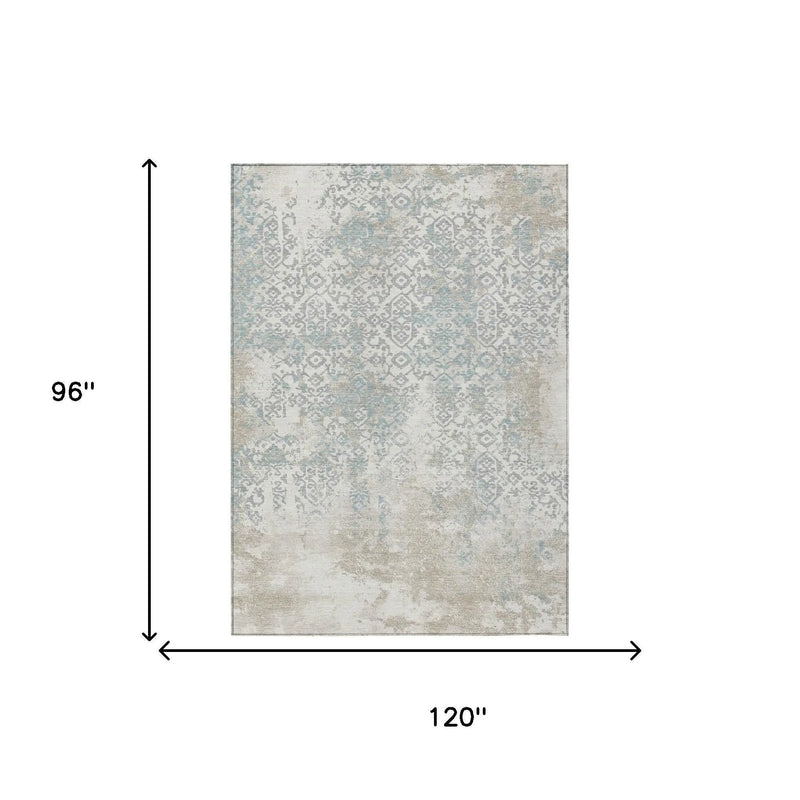 8' X 10' Ivory And Blue Oriental Washable Indoor Outdoor Area Rug Homeroots Outdoor