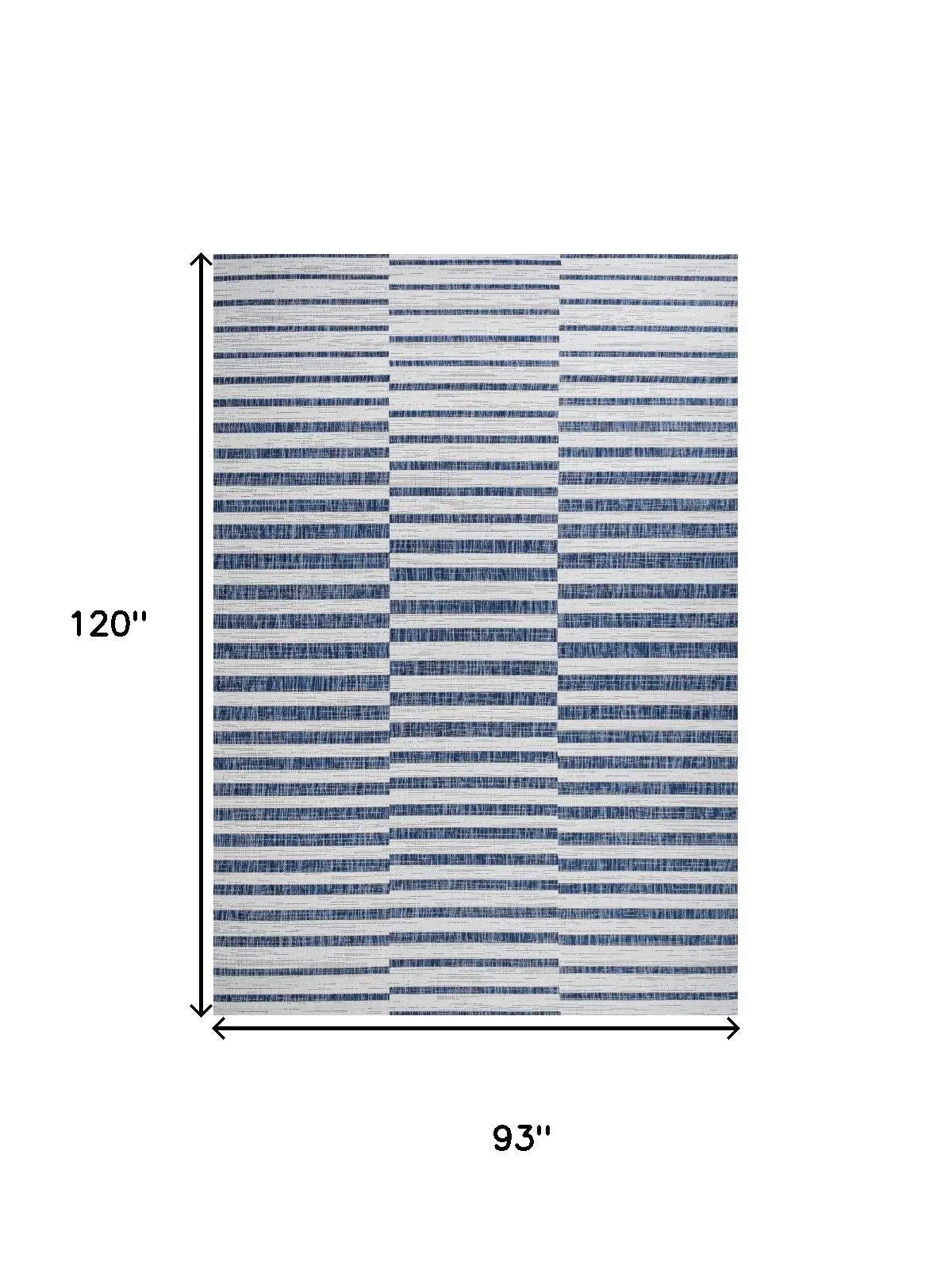 8' X 10' Ivory And Blue Striped Indoor Outdoor Area Rug Homeroots Outdoor