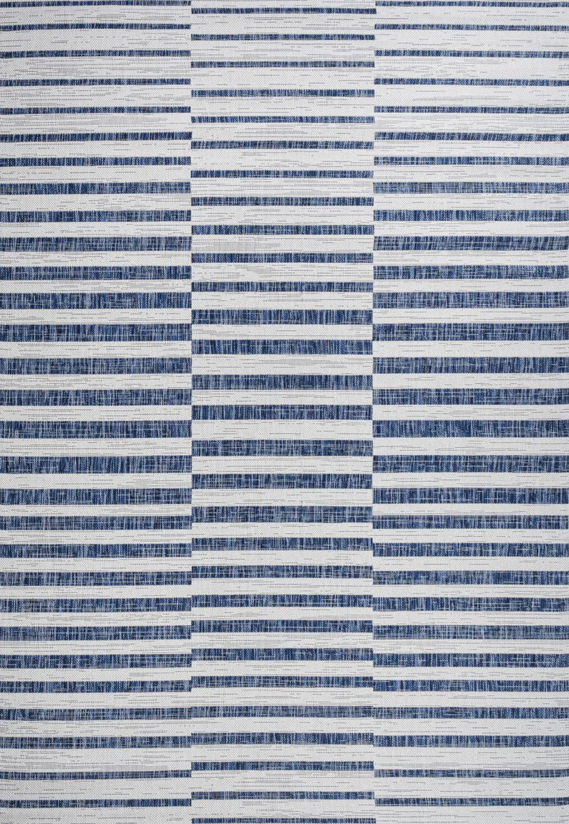8' X 10' Ivory And Blue Striped Indoor Outdoor Area Rug Homeroots Outdoor