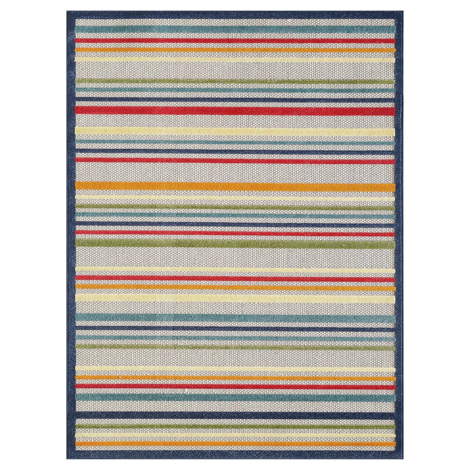 8' X 10' Ivory And Blue Striped Stain Resistant Indoor Outdoor Area Rug Homeroots Outdoor