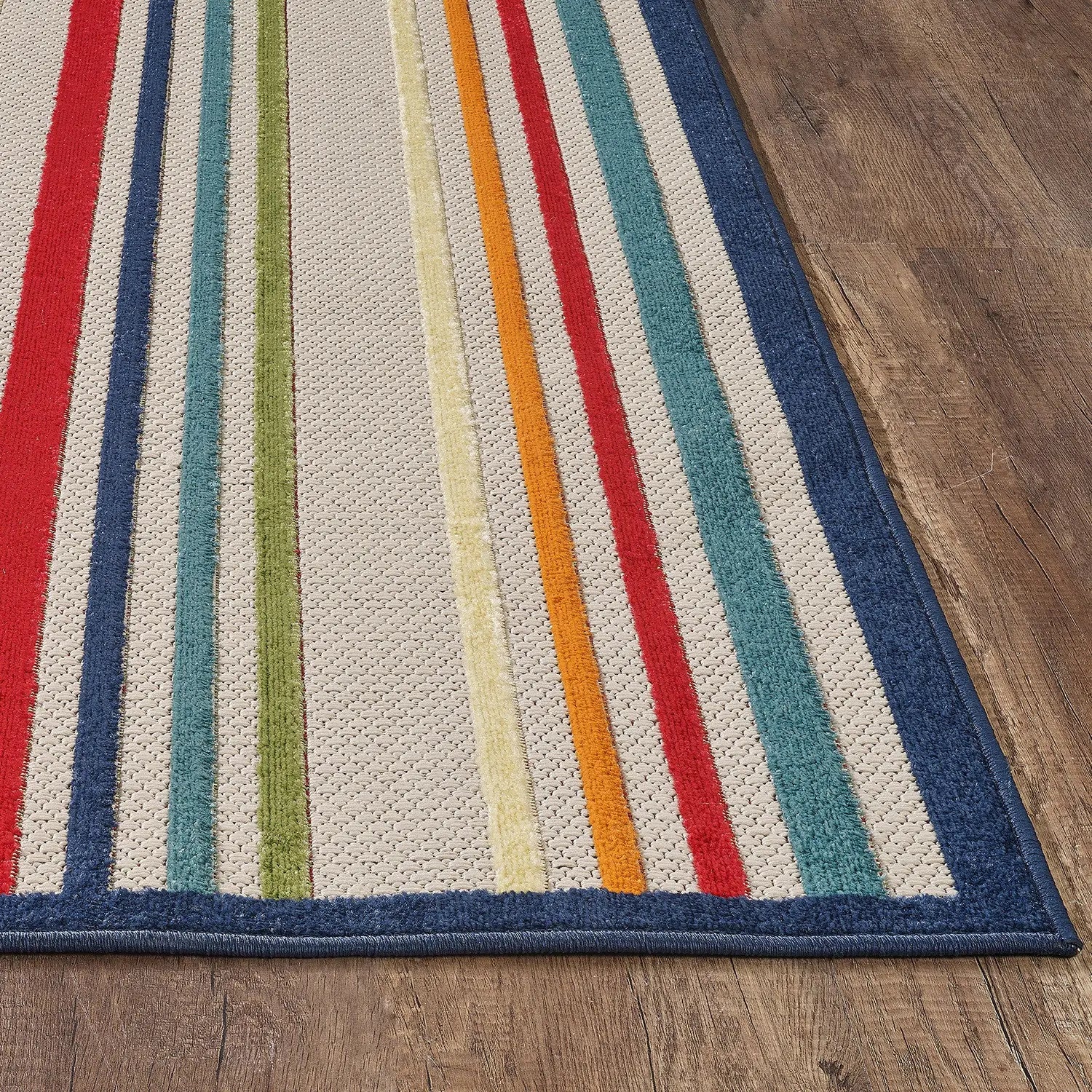 8' X 10' Ivory And Blue Striped Stain Resistant Indoor Outdoor Area Rug Homeroots Outdoor