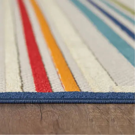 8' X 10' Ivory And Blue Striped Stain Resistant Indoor Outdoor Area Rug Homeroots Outdoor