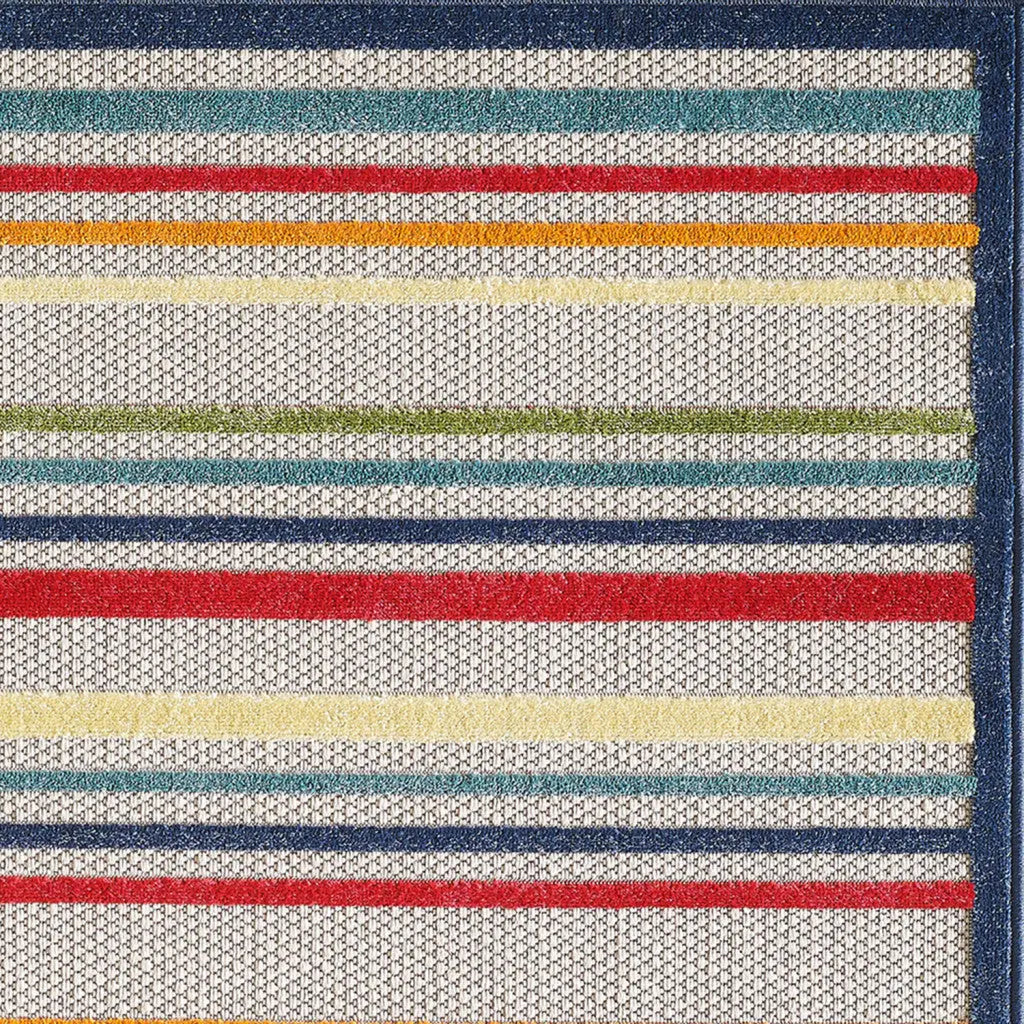 8' X 10' Ivory And Blue Striped Stain Resistant Indoor Outdoor Area Rug Homeroots Outdoor