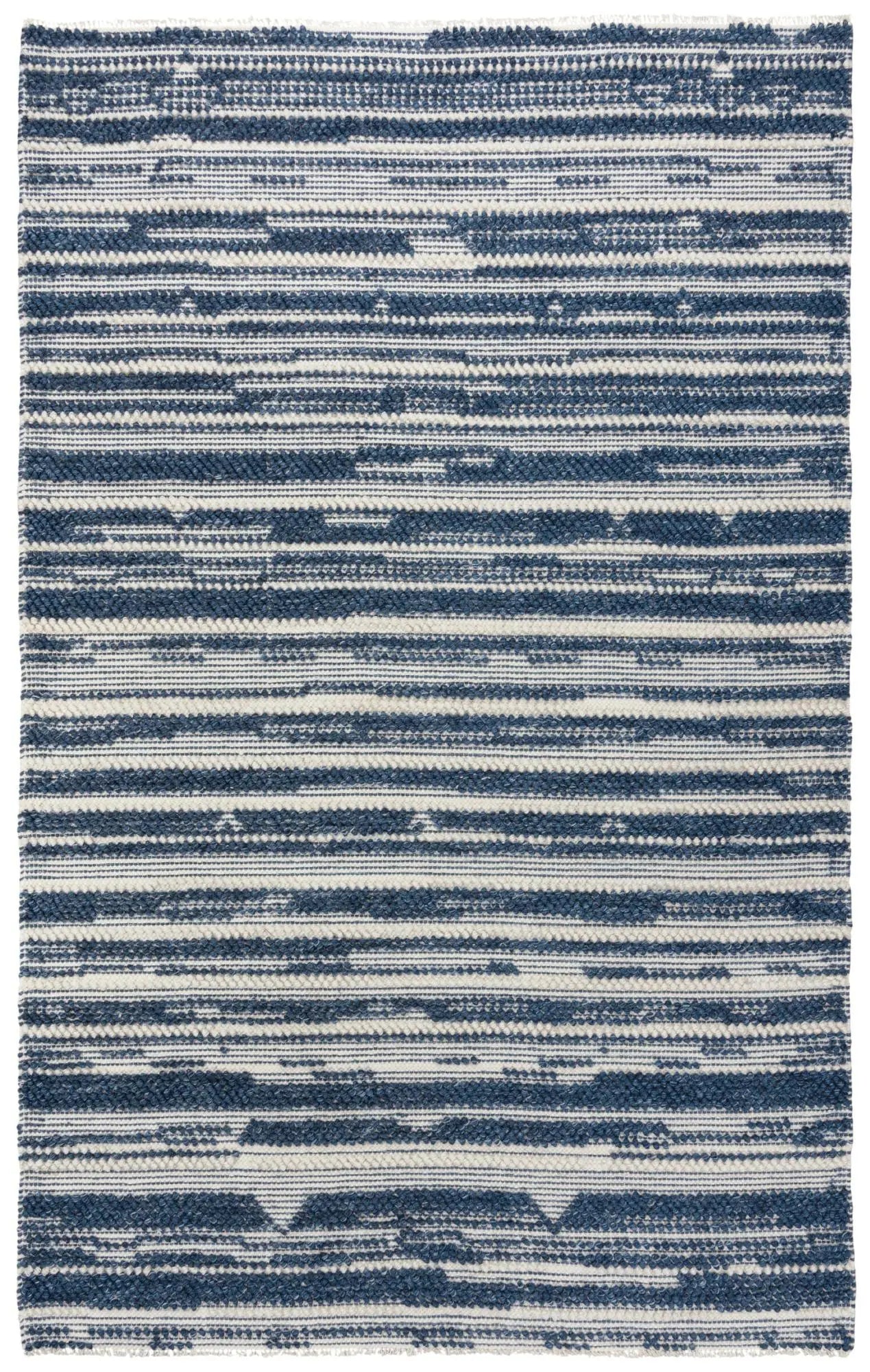 8' X 10' Ivory And Blue Wool Striped Hand Woven Area Rug Homeroots Home Decor